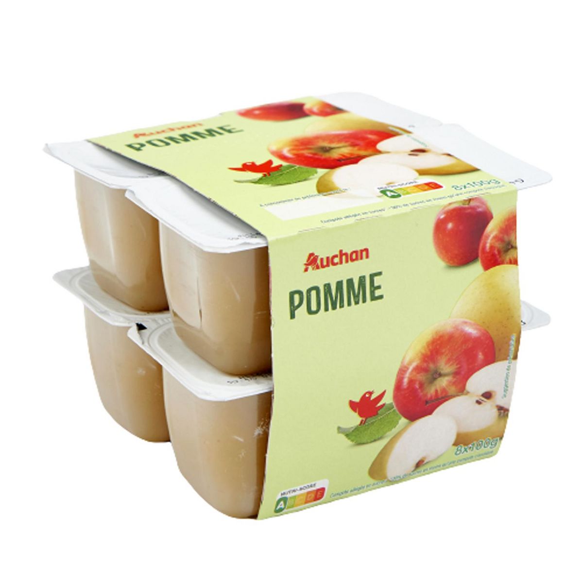 AUCHAN Coupelles pomme nature 8x100g