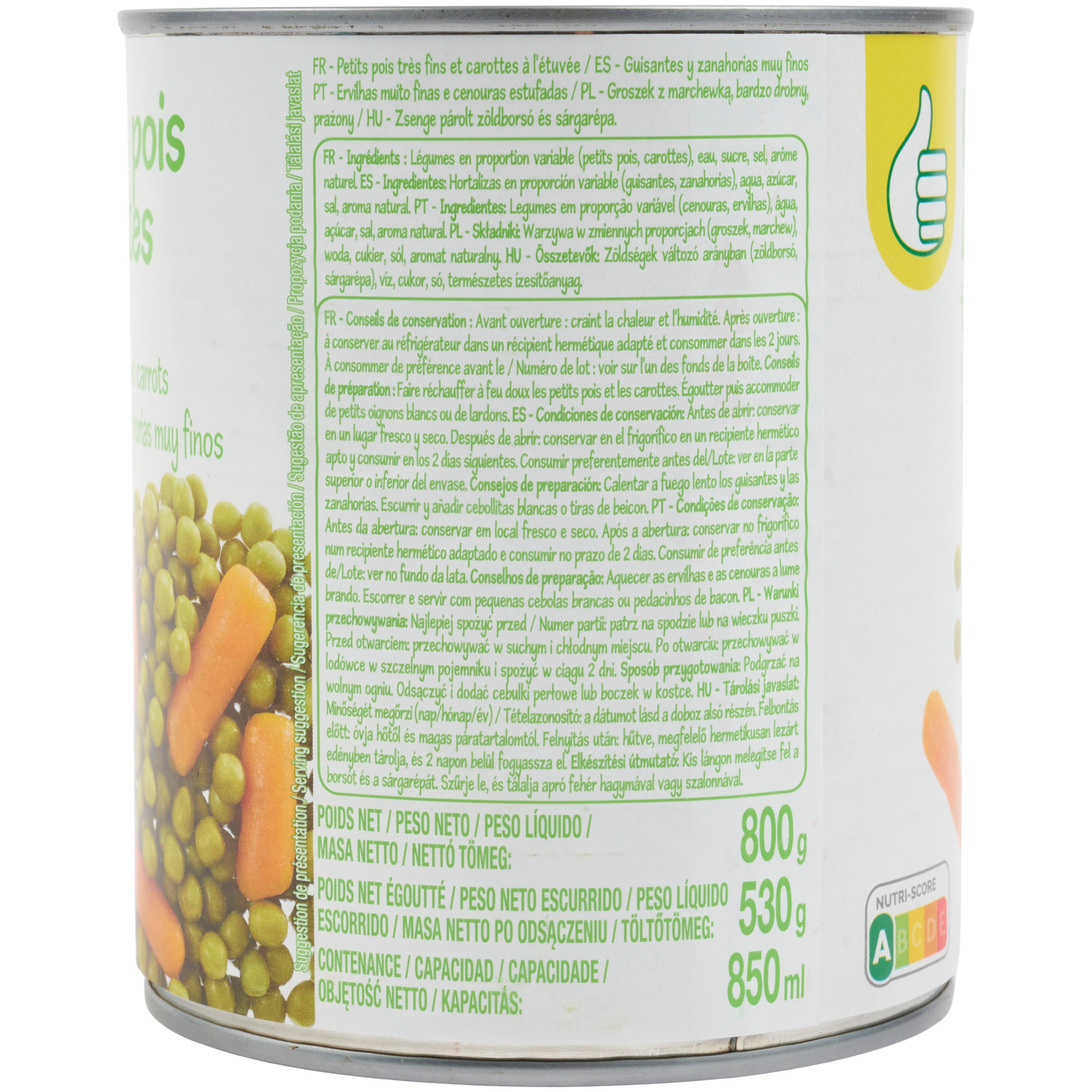 Voir la diapositive 3 : POUCE Petits pois et jeunes carottes à l'étuvée 530g