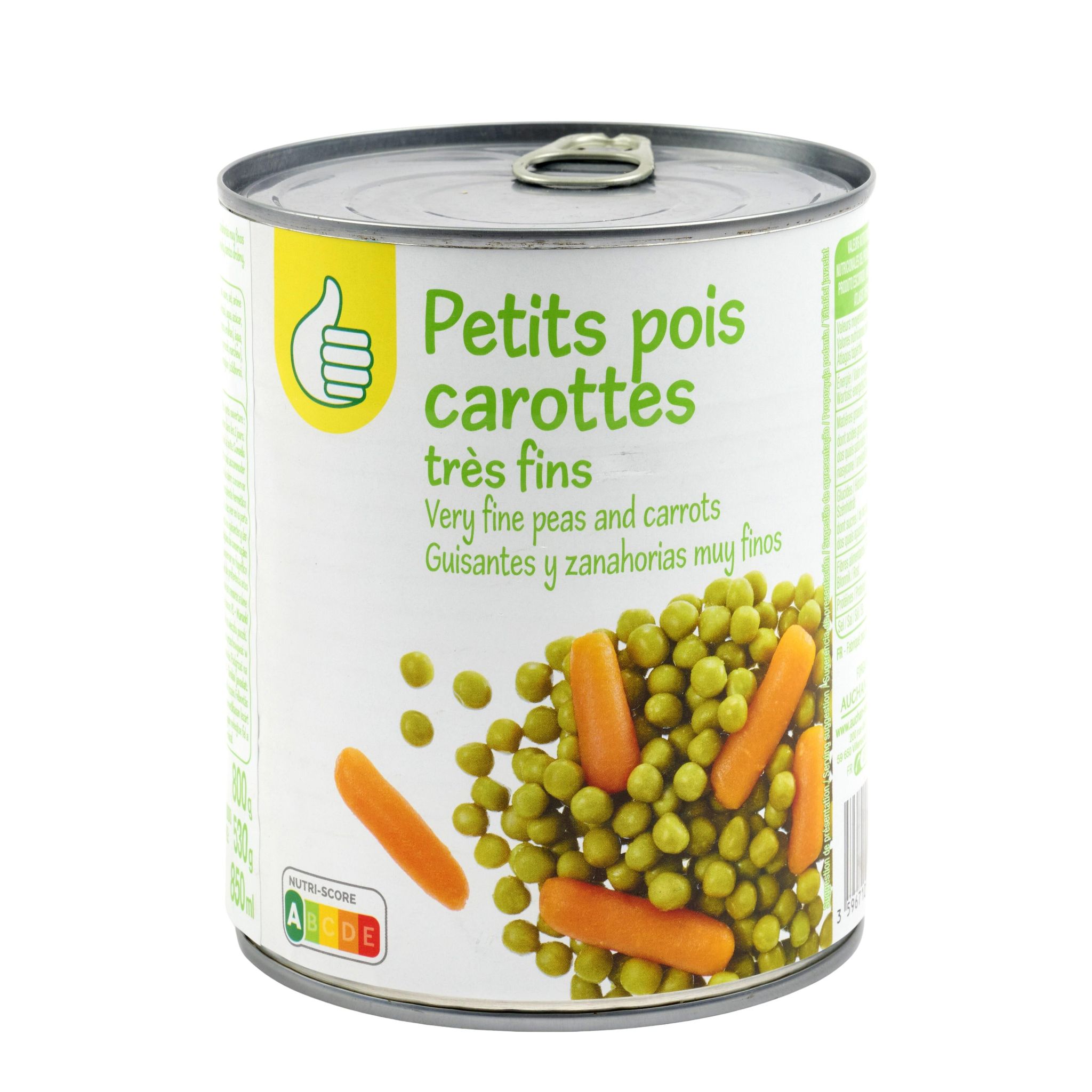 Voir la diapositive 3 : POUCE Petits pois et jeunes carottes à l'étuvée 530g