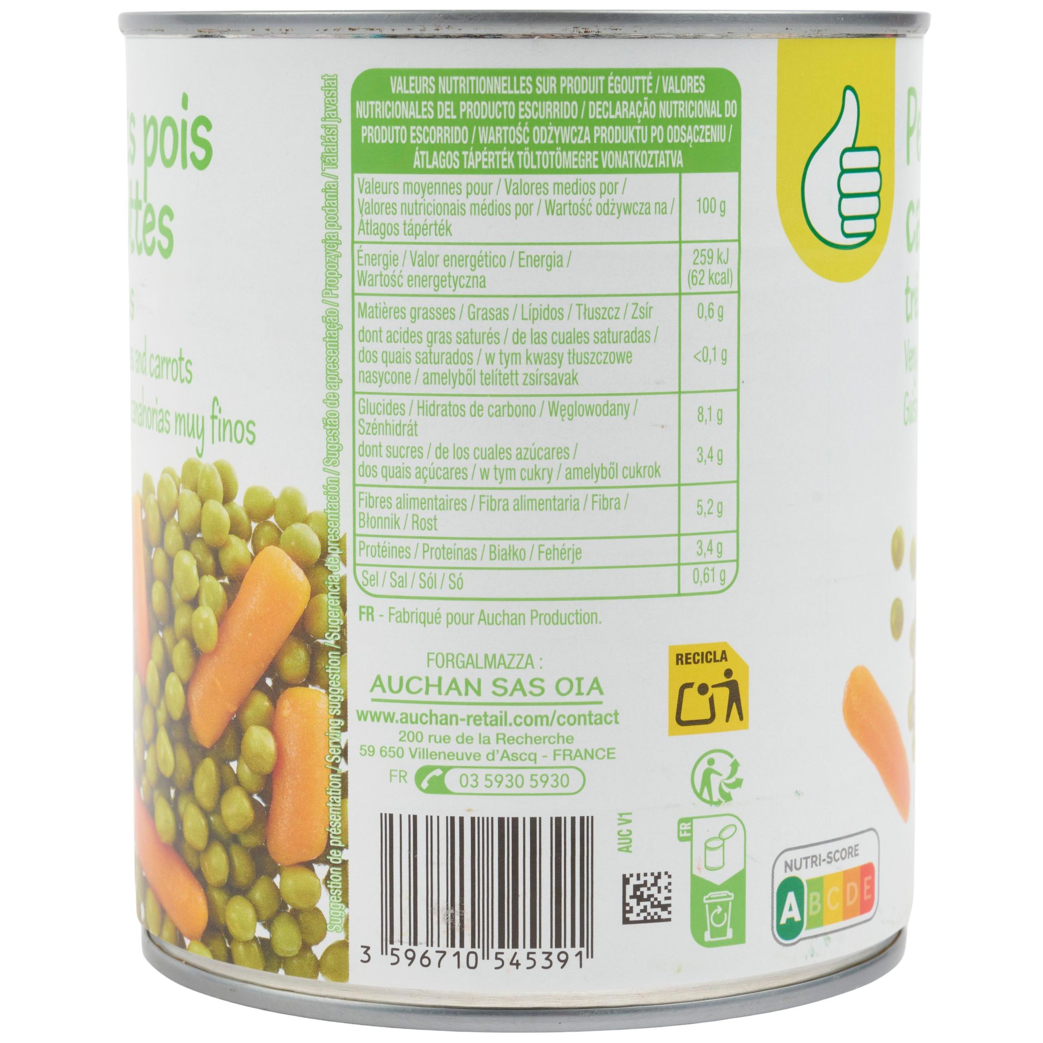 Voir la diapositive 4 : POUCE Petits pois et jeunes carottes à l'étuvée 530g