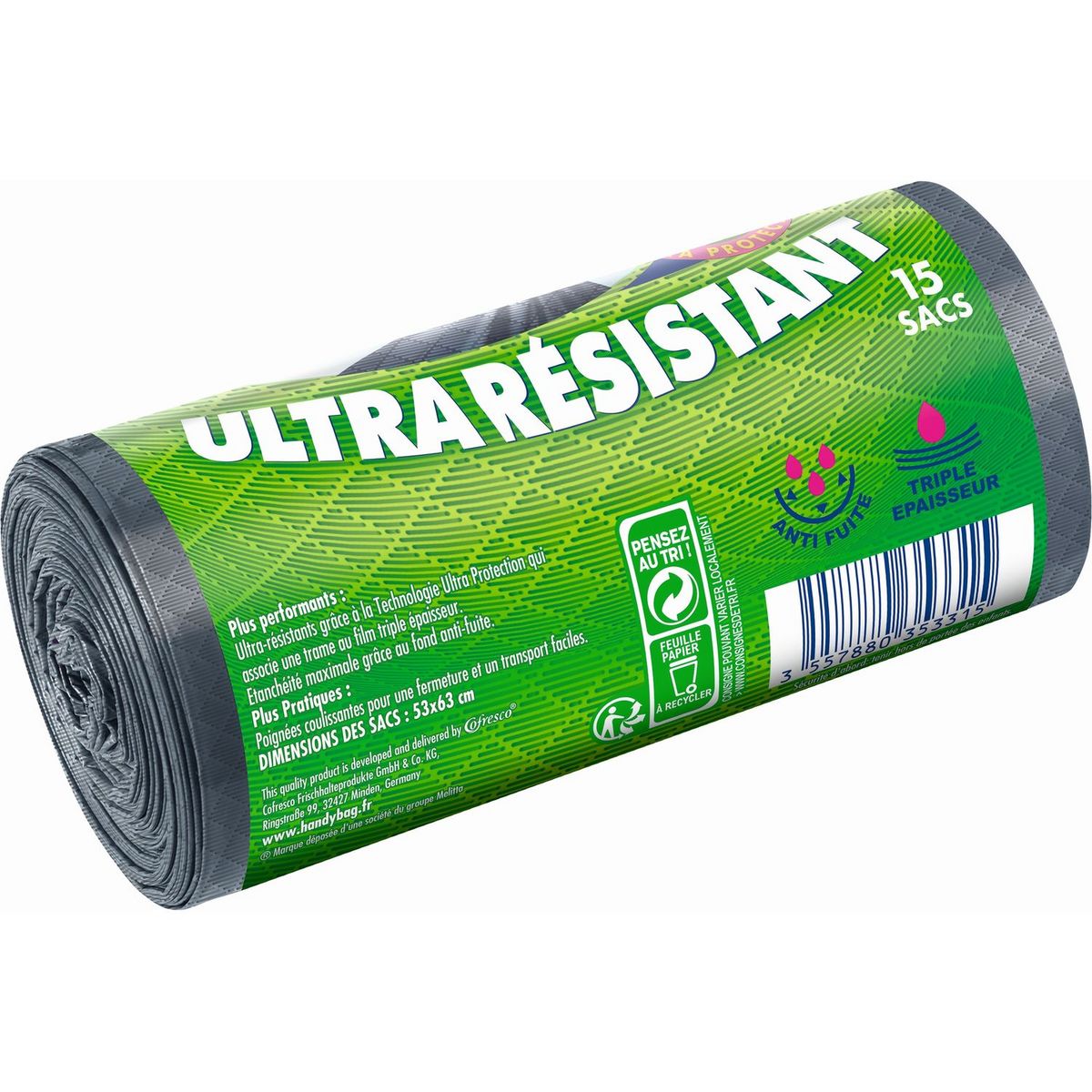 HANDY BAG Sacs poubelle liens coulissants 30l 15 sacs