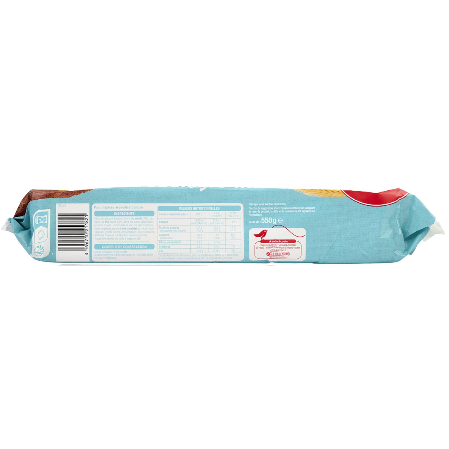 Voir la diapositive 3 : AUCHAN Pain d'épices fondant prétranché 26 tranches 550g