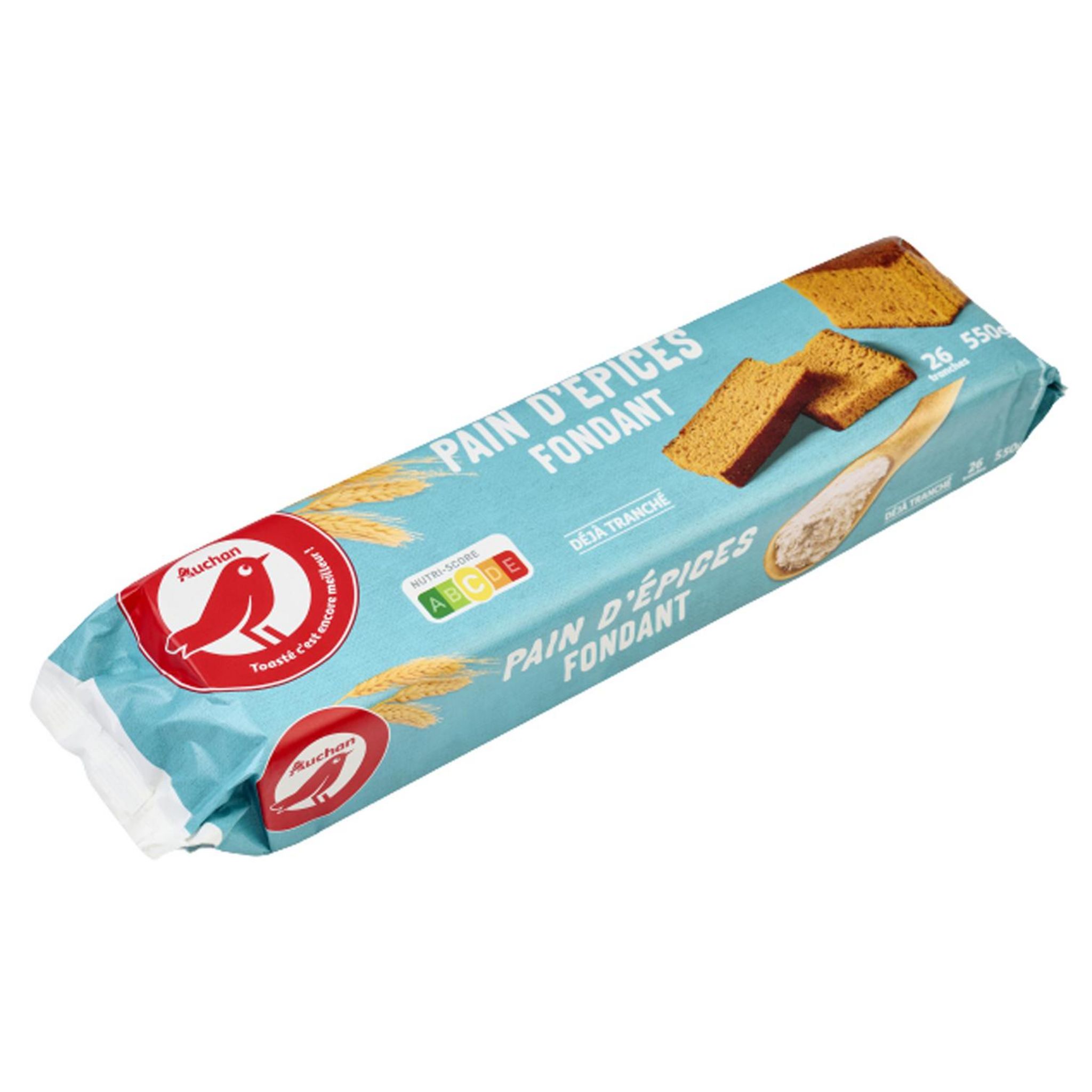 Voir la diapositive 3 : AUCHAN Pain d'épices fondant prétranché 26 tranches 550g