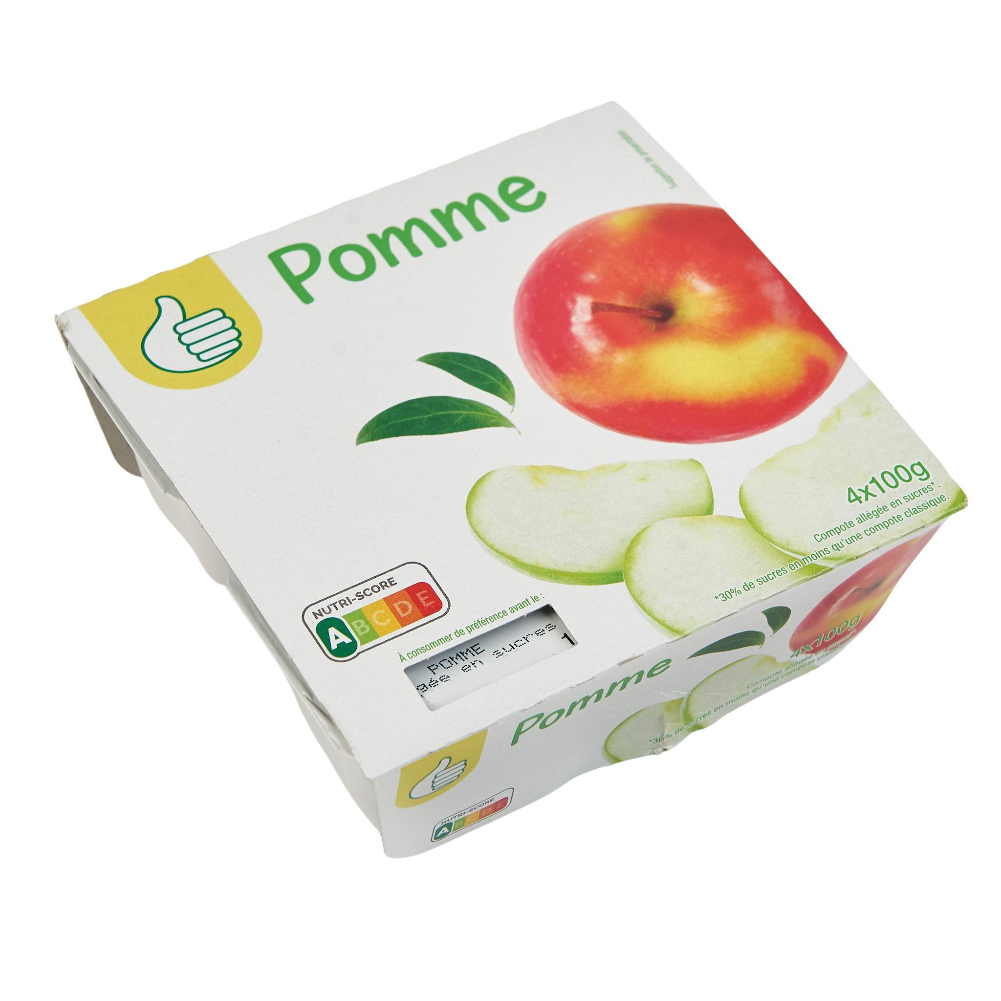 Voir la diapositive 2 : POUCE Coupelles compote de pomme allégée en sucres 4x100g