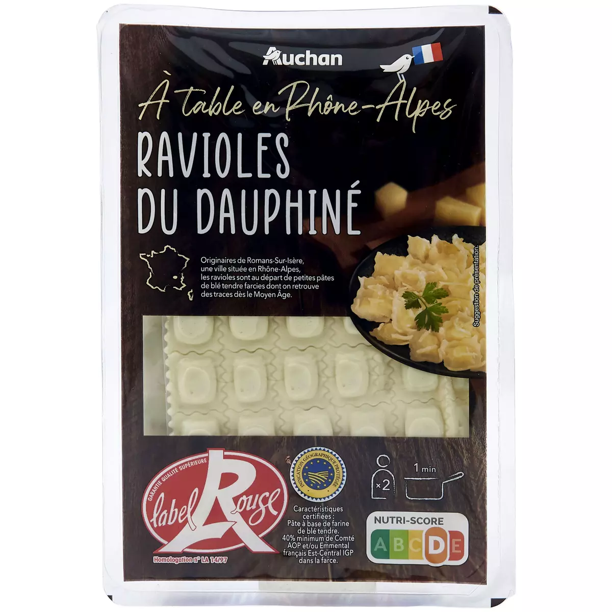 AUCHAN TERROIR Ravioles du Dauphiné IGP label rouge 2 portions 240g