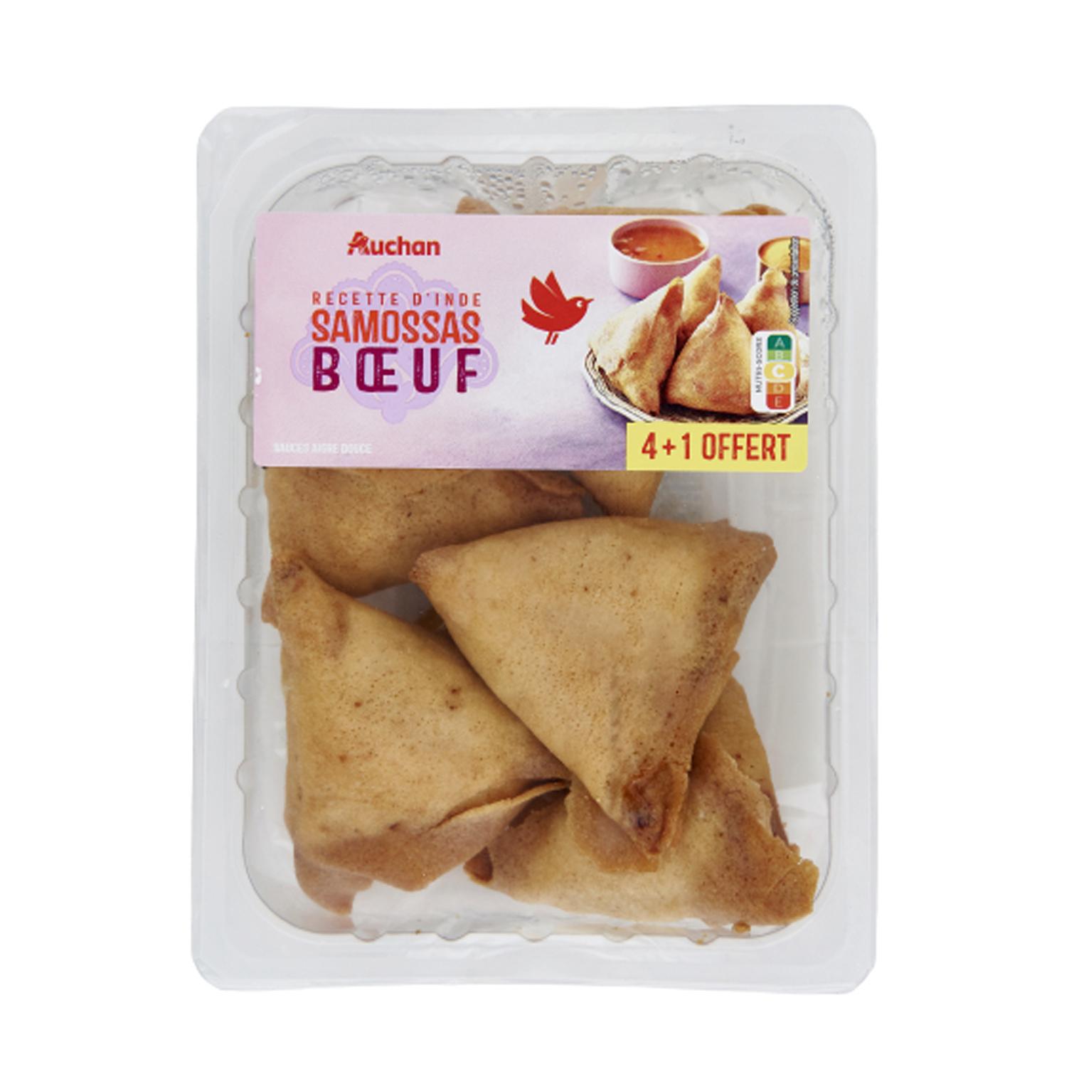 Voir la diapositive 3 : AUCHAN Samossas au boeuf sauce aigre douce 4+1 offert 270g