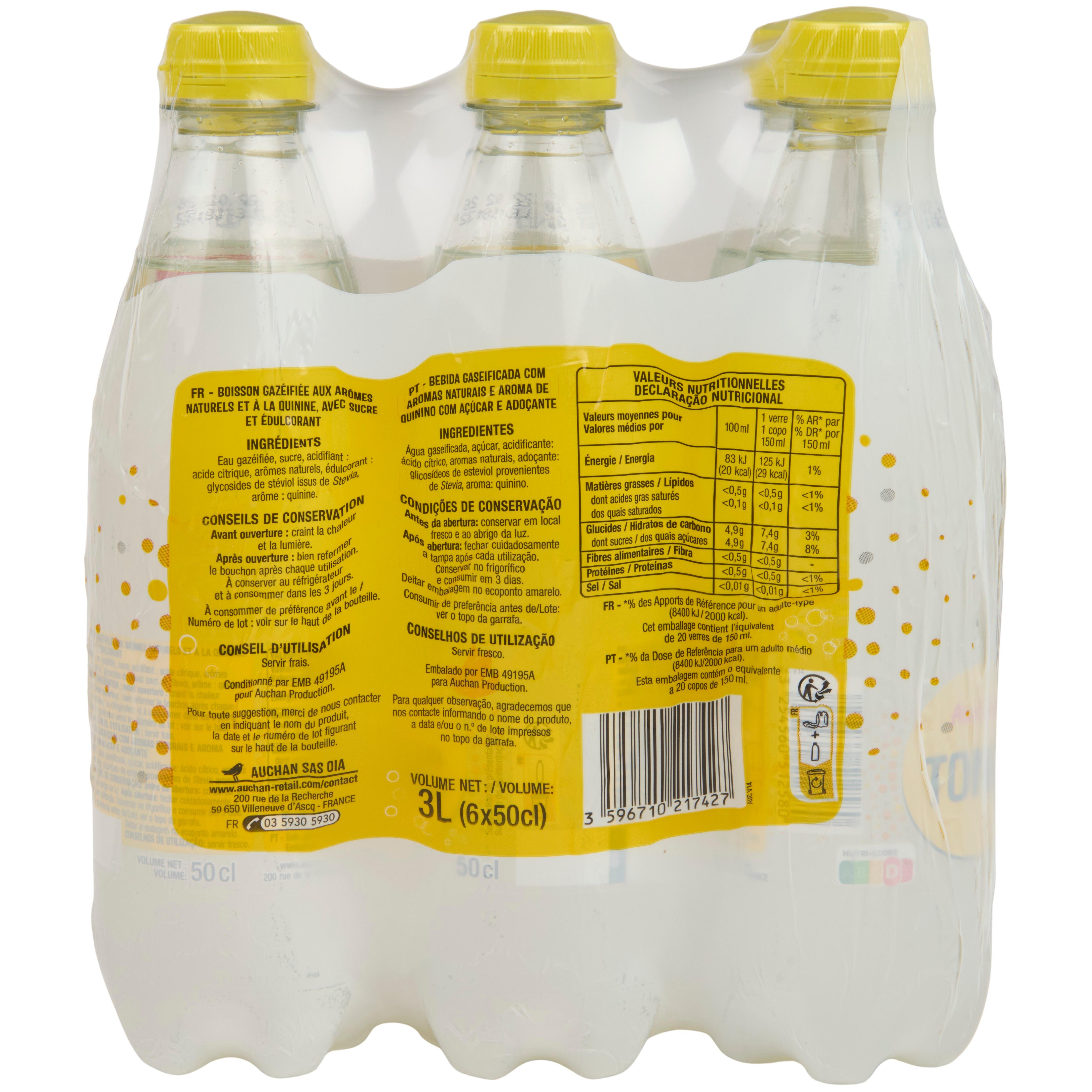 Voir la diapositive 3 : AUCHAN Boisson pétillante tonic bouteilles 6xx50cl