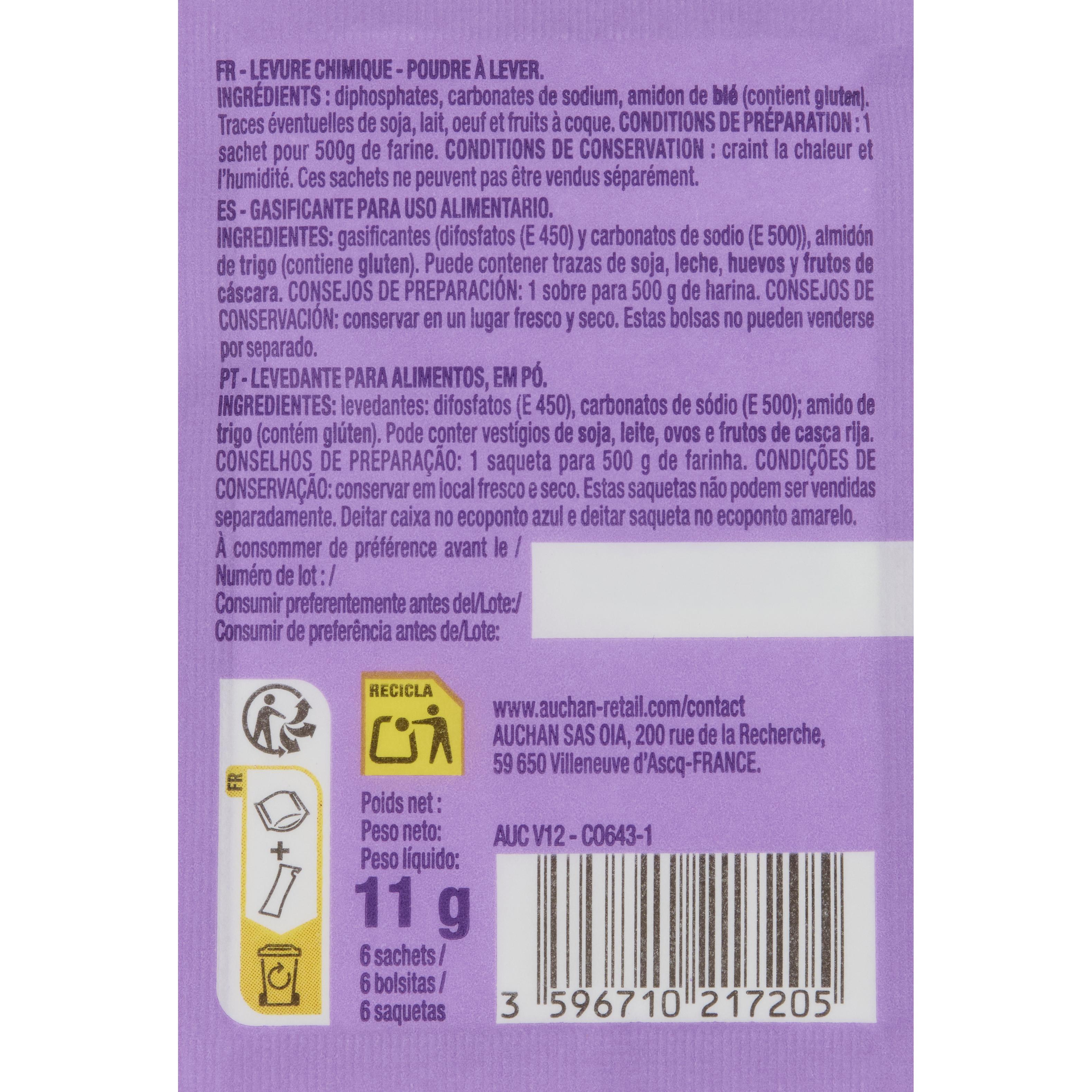 Voir la diapositive 2 : AUCHAN Levure chimique 6x11g 6 sachets