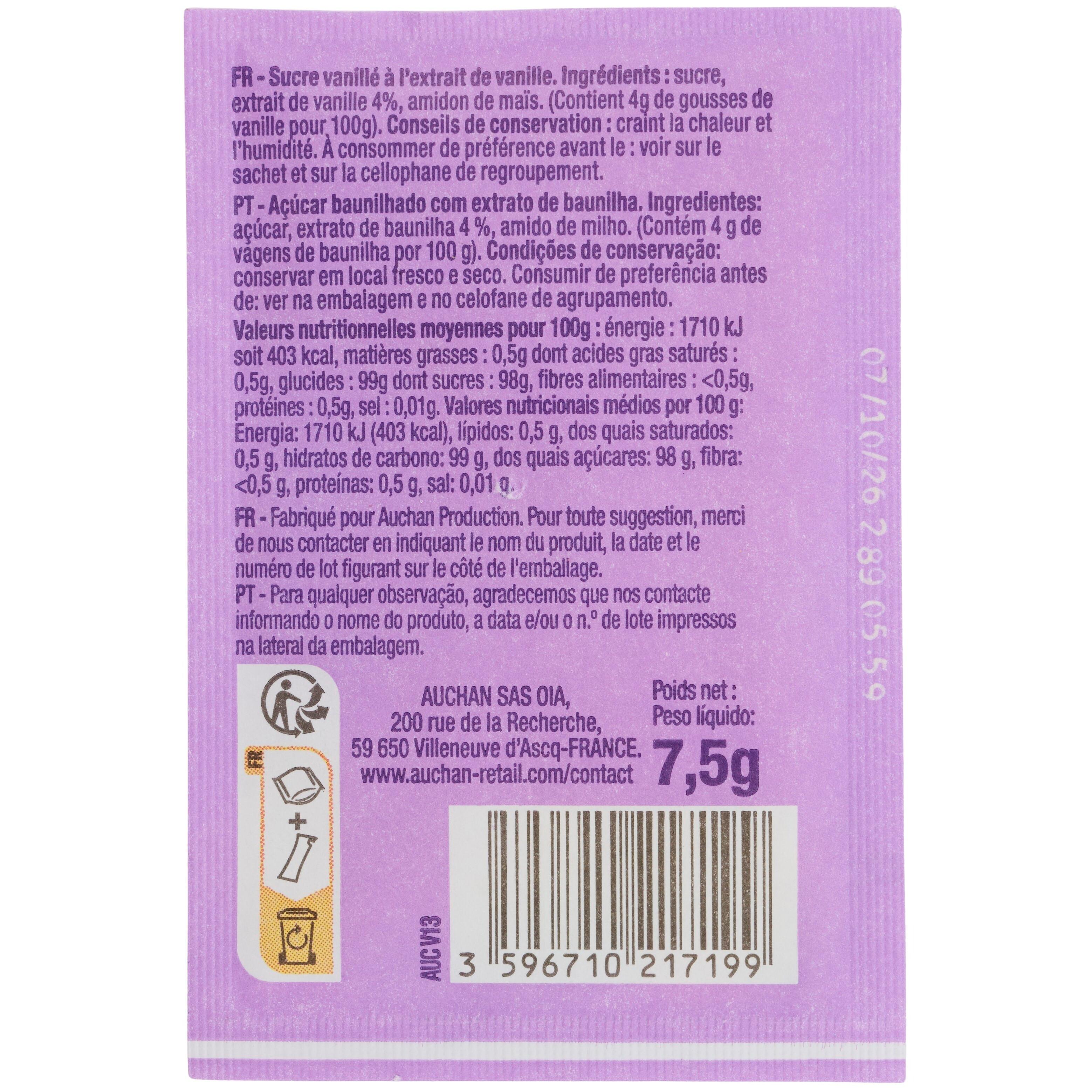Voir la diapositive 3 : AUCHAN Sucre vanillé à l'extrait de vanille 10 sachets 10x7,5g