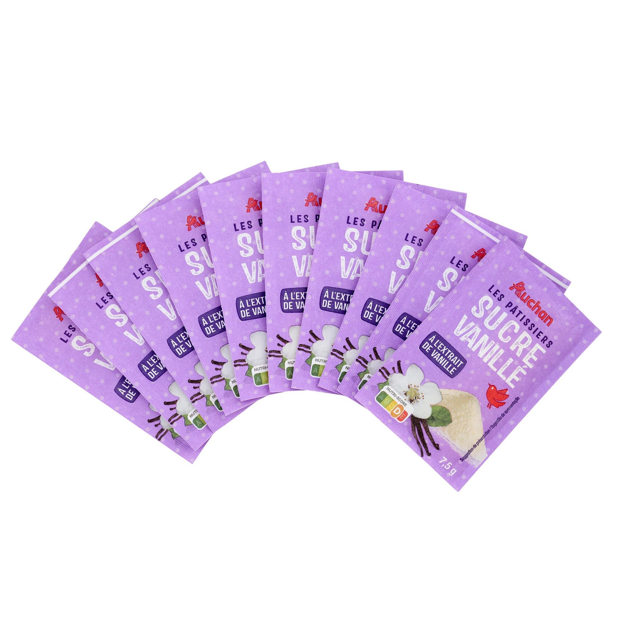 Voir la diapositive 3 : AUCHAN Sucre vanillé à l'extrait de vanille 10 sachets 10x7,5g