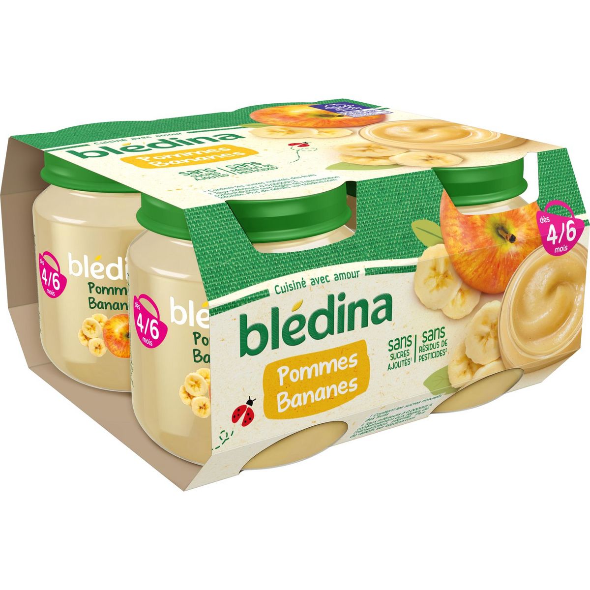 BLEDINA Petit pot dessert pommes et bananes dès 4 mois 4x130g