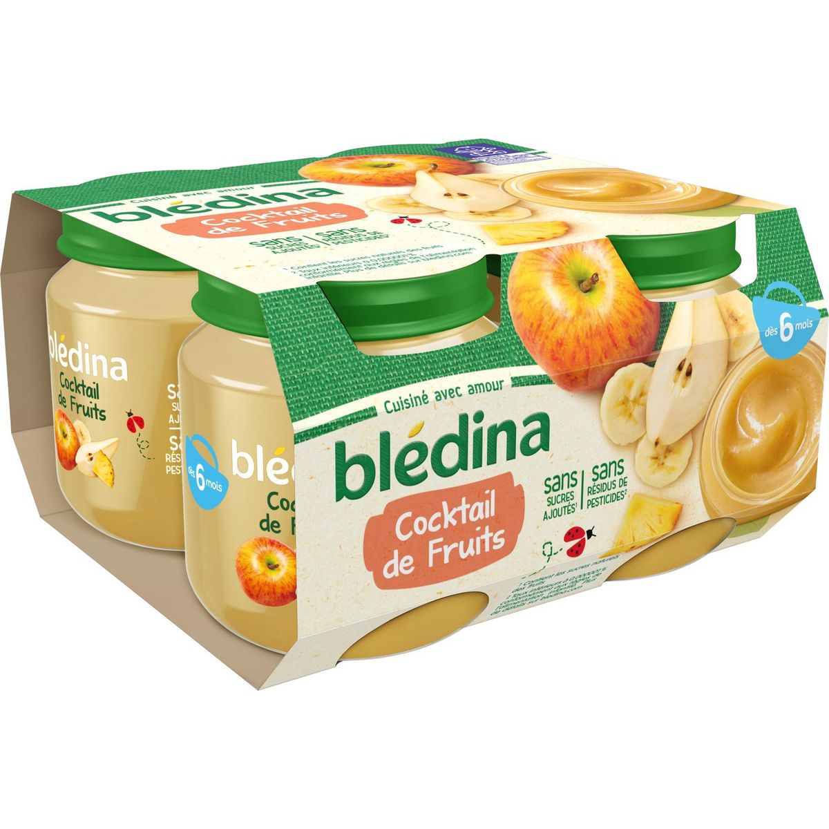 BLEDINA Petit pot dessert cocktail de fruits dès 6 mois 4x130g