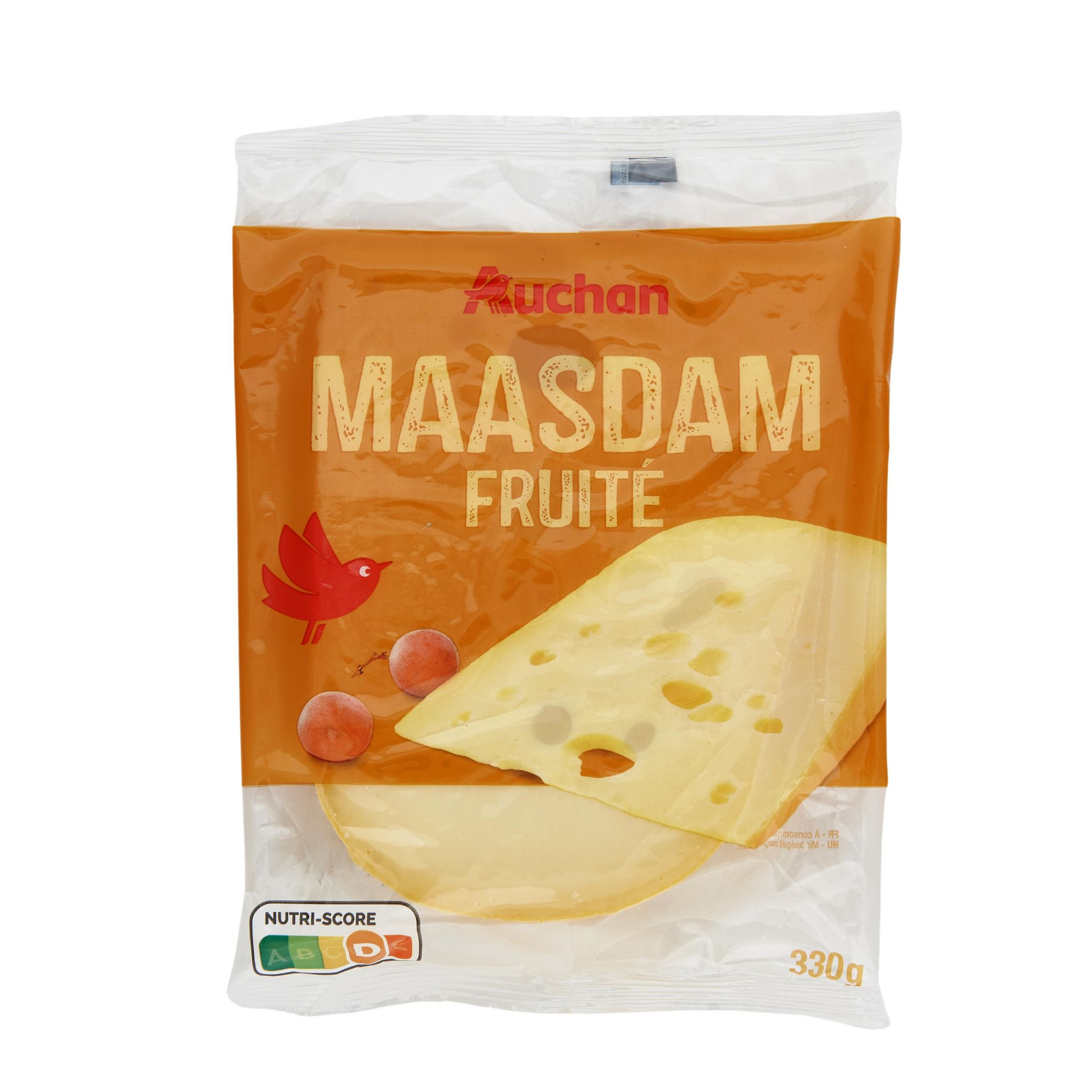 Voir la diapositive 2 : AUCHAN Maasdam Hollandais tendre et fruité 330g