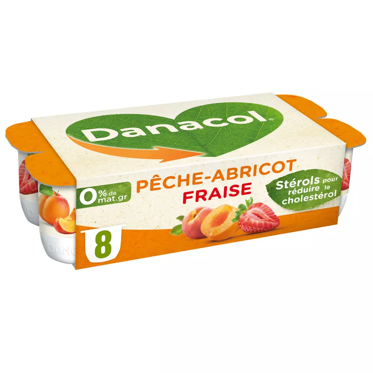 DANACOL Yaourt anticholestérol pêche-abricot-fraise 0% MG 8x125g
