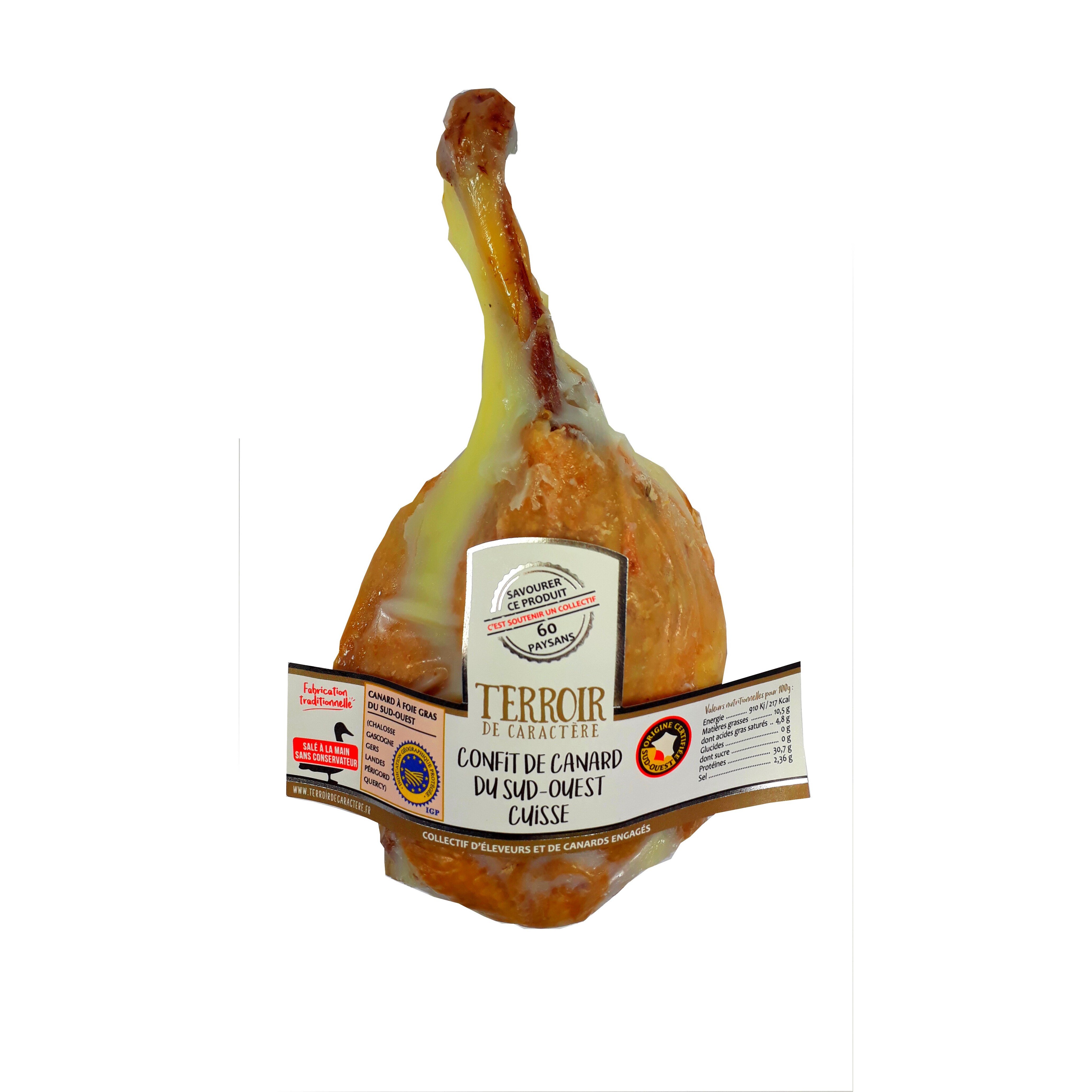 Voir la diapositive 2 : TERROIR DE CARACTERE Cuisse de canard confite du Sud-Ouest IGP 1 pièce 220g