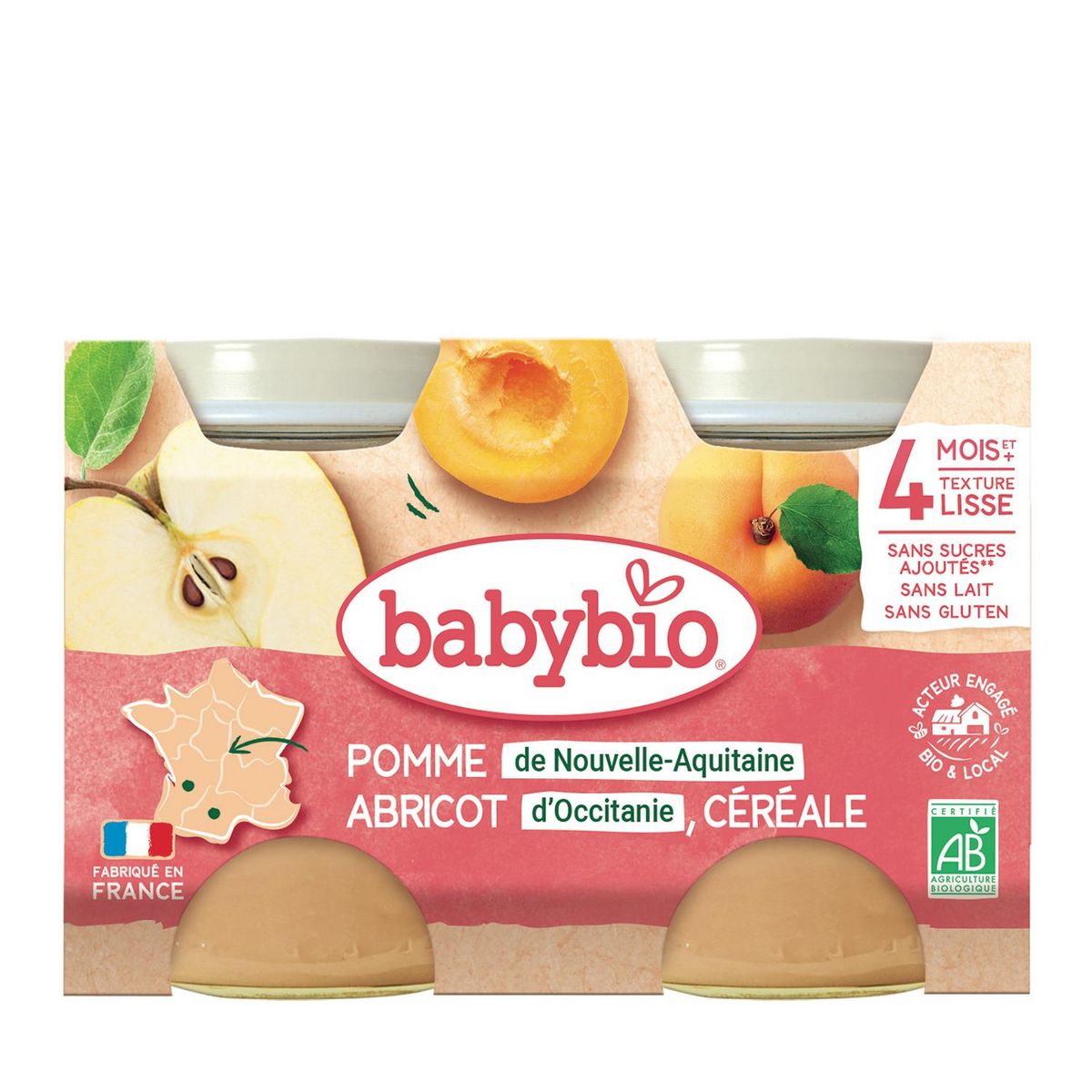 BABYBIO Petit pot dessert pomme abricot bio dès 4mois 2x130g