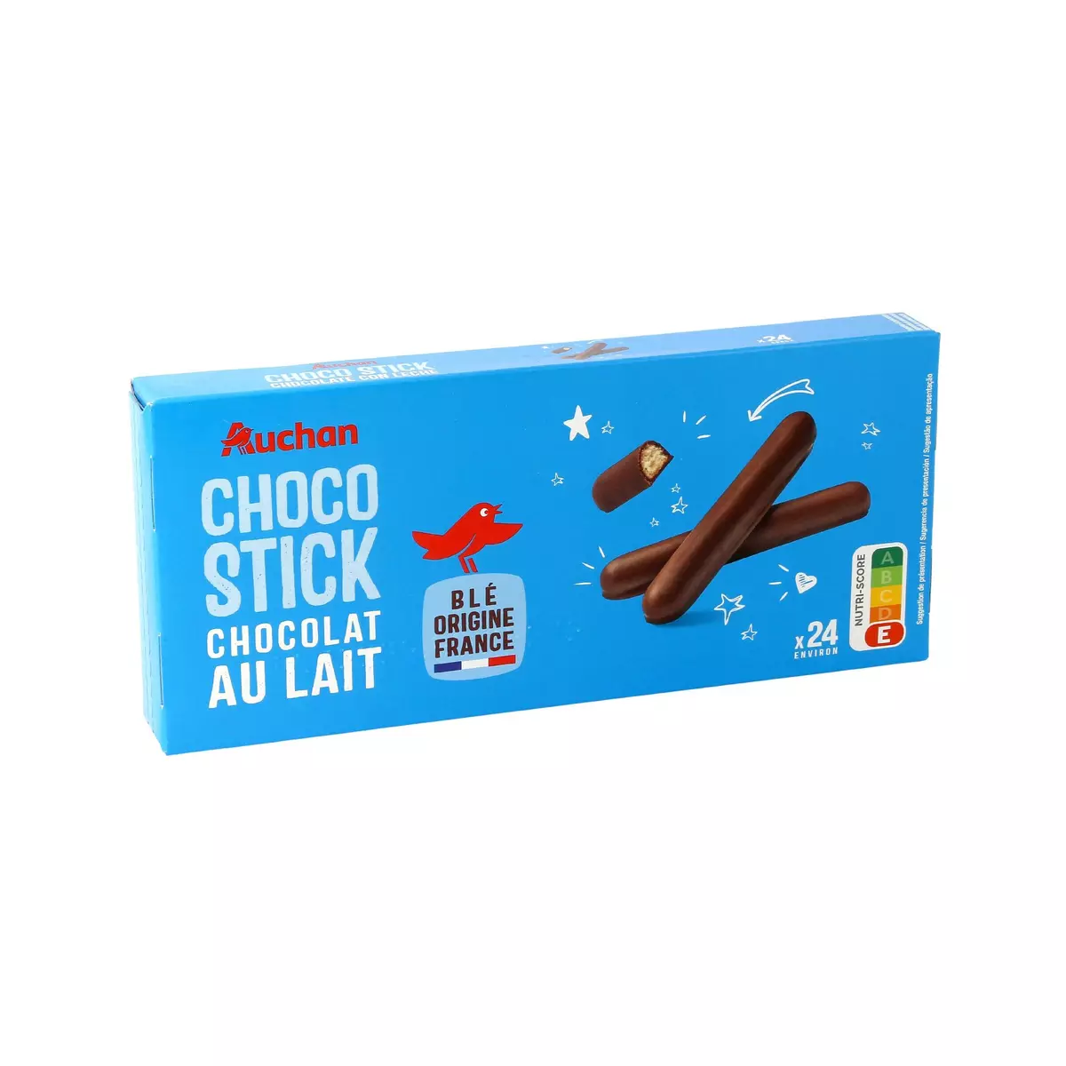 AUCHAN Bâtonnets nappés de chocolat au lait 24 biscuits 150g