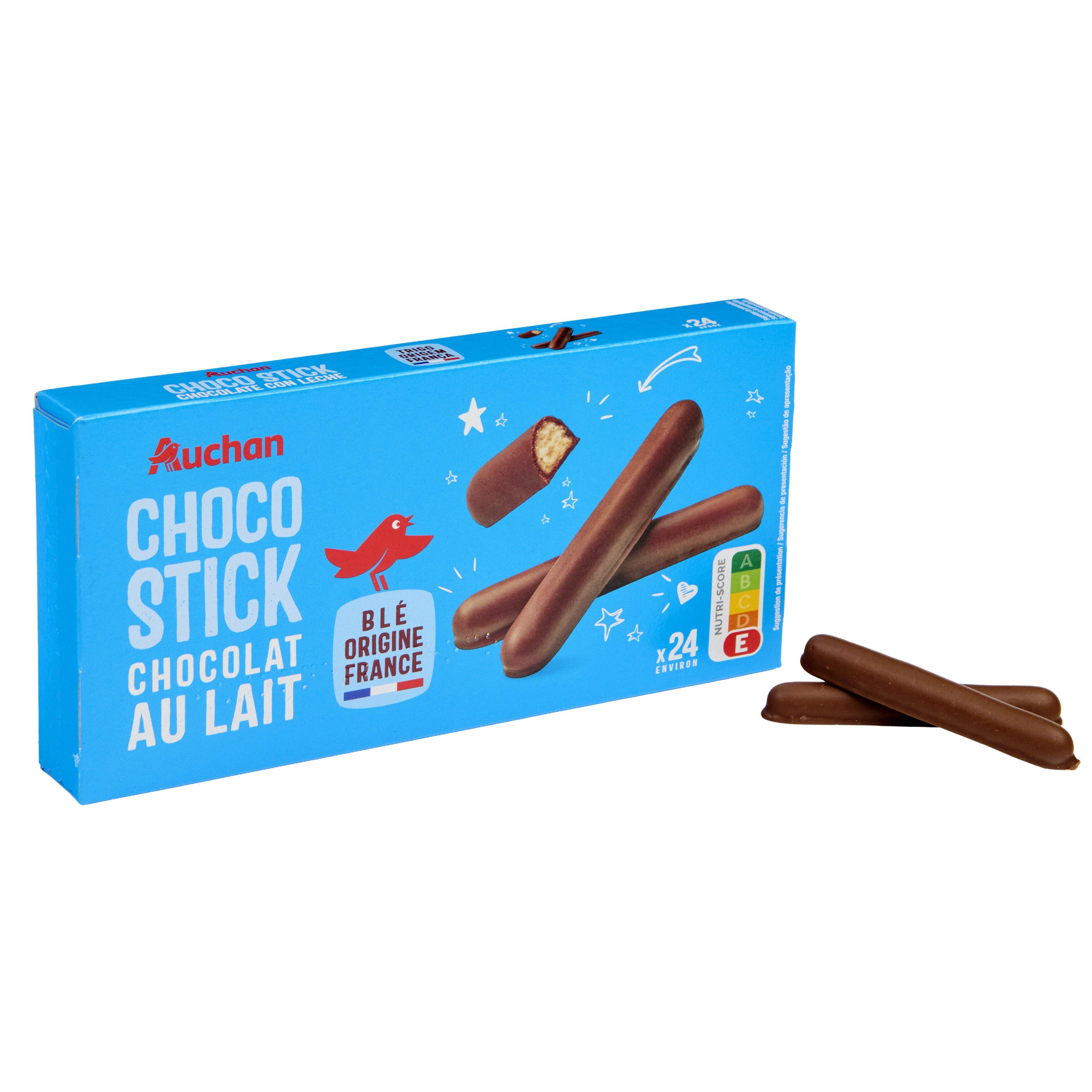 Voir la diapositive 2 : AUCHAN Bâtonnets nappés de chocolat au lait 24 biscuits 150g