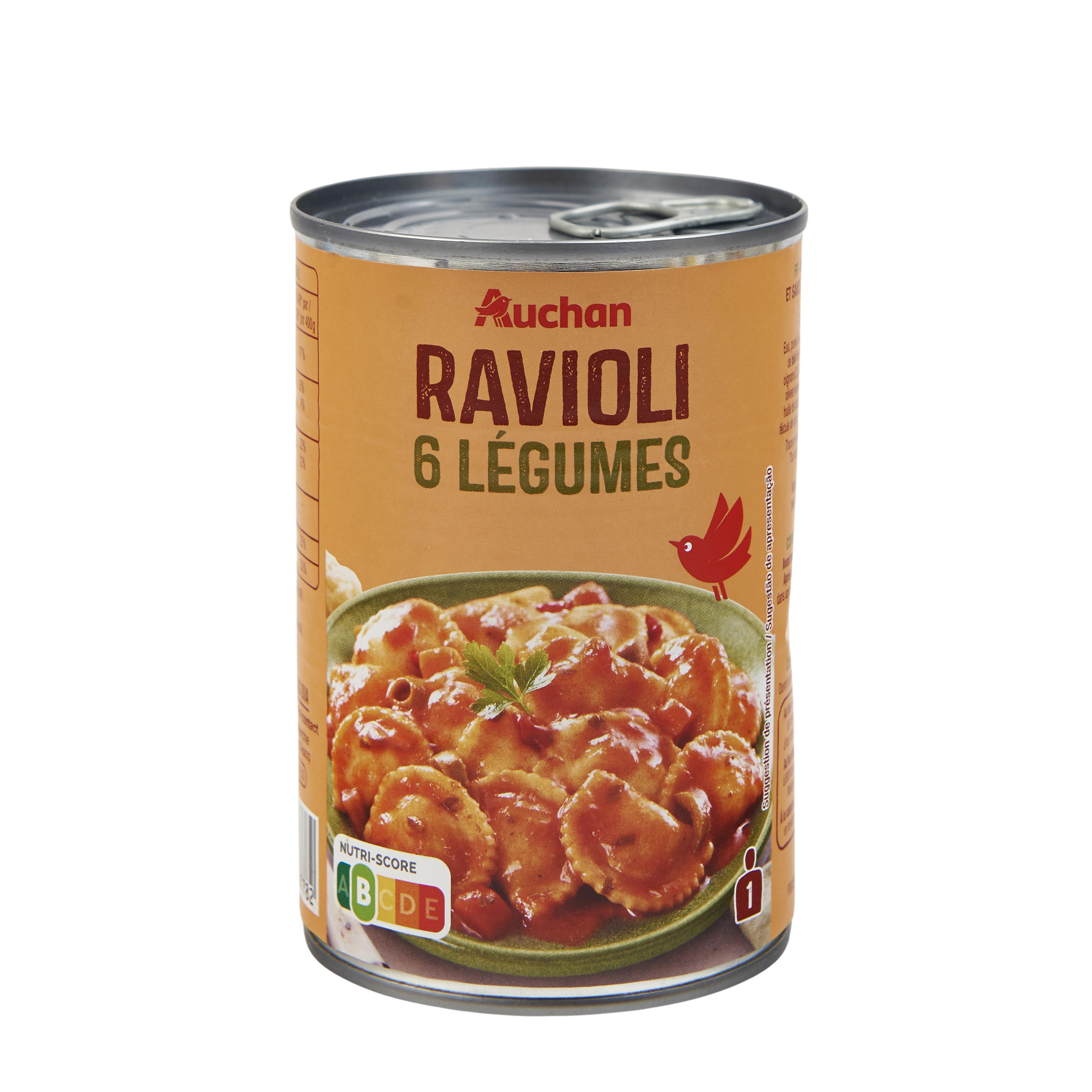 Voir la diapositive 2 : AUCHAN Ravioli aux 6 légumes 1 personne 400g