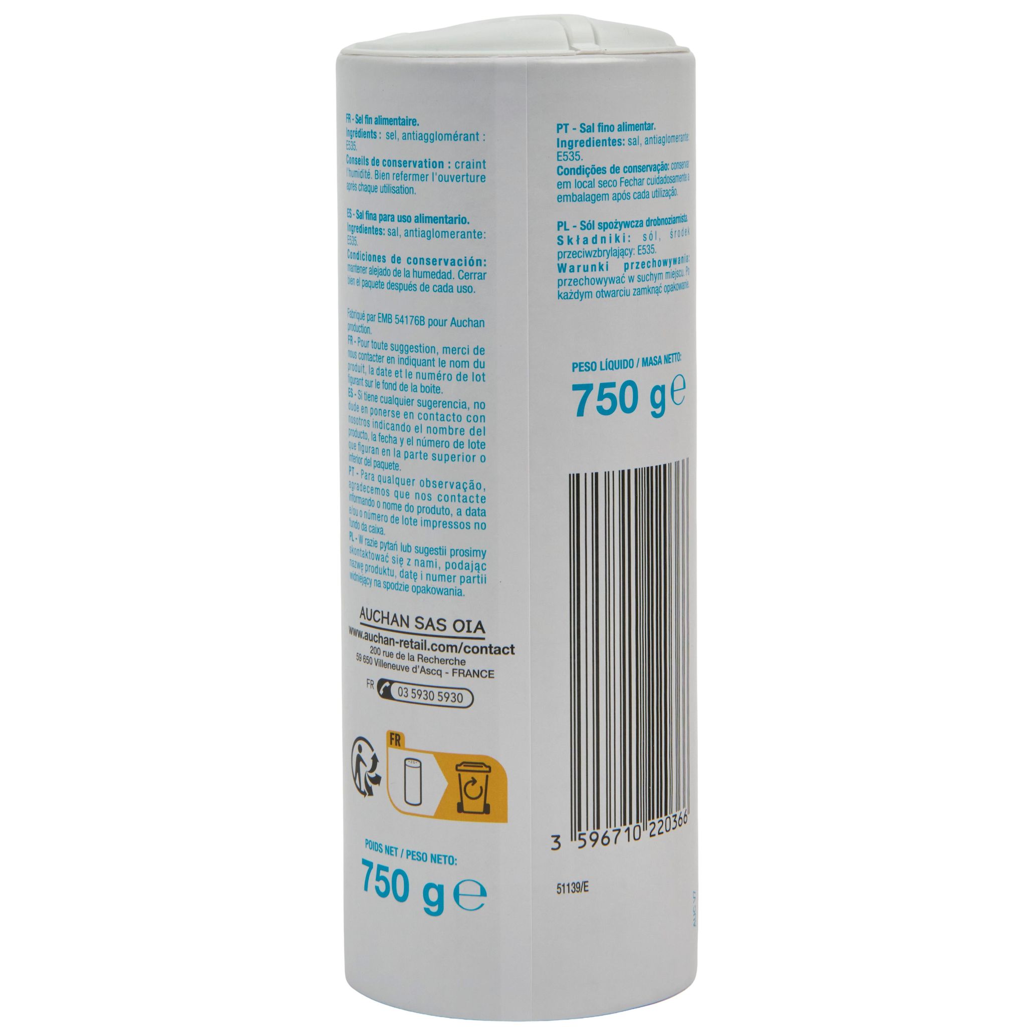 Voir la diapositive 2 : POUCE Sel de table fin 750g