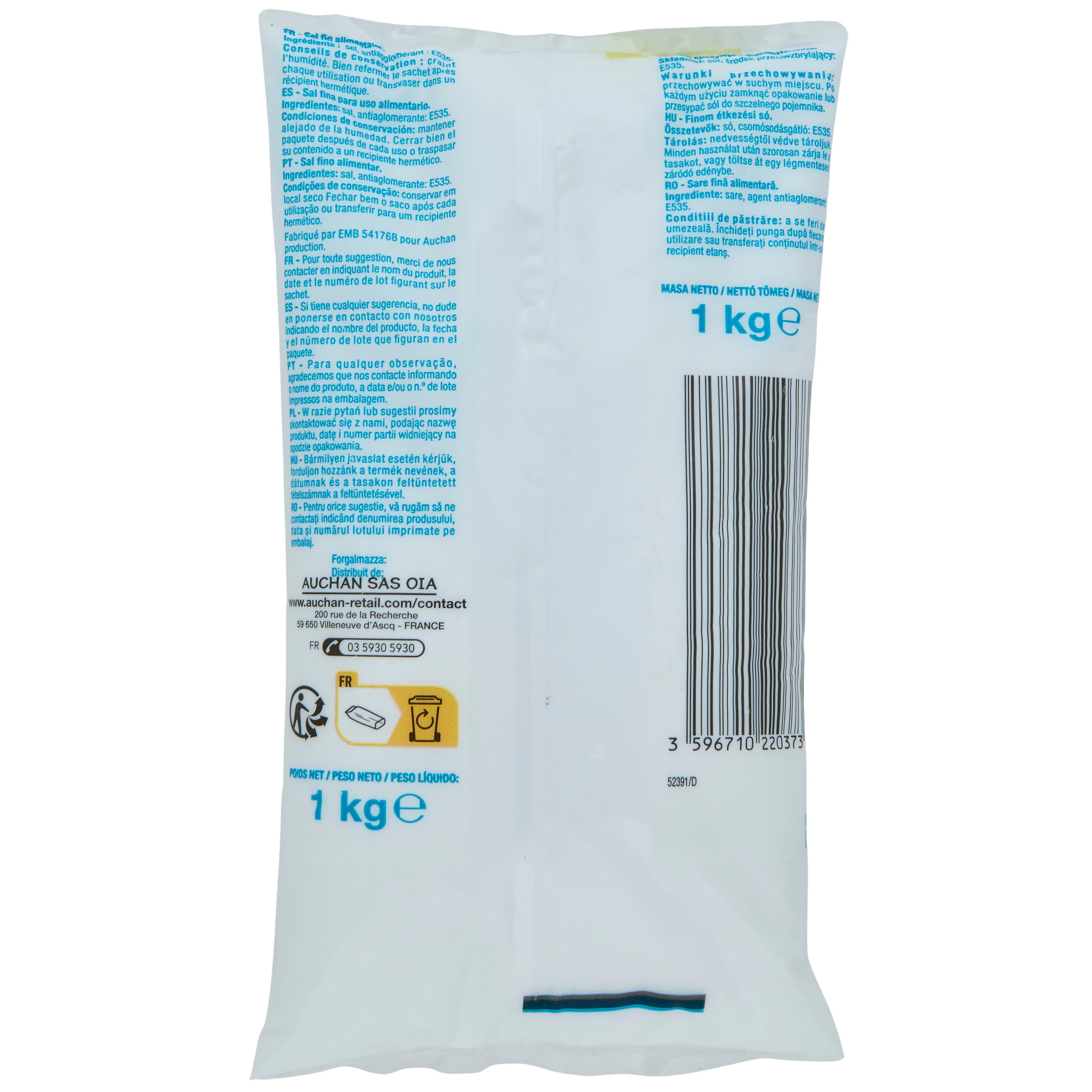 Voir la diapositive 3 : POUCE Sel de table fin en sachet 1kg