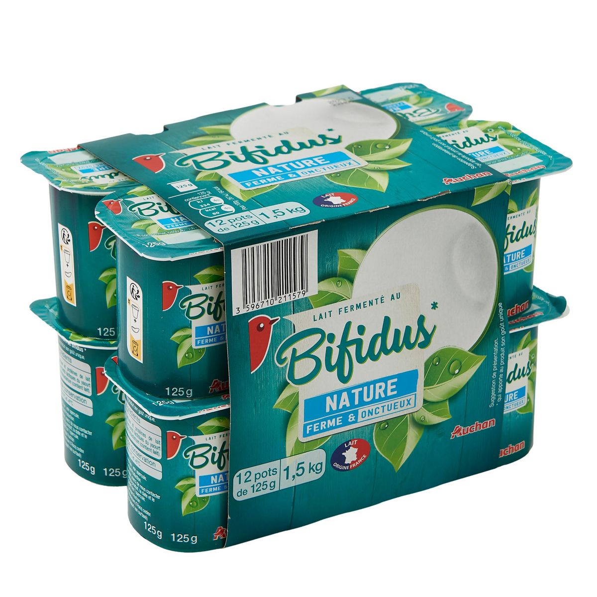 AUCHAN Yaourt au bifidus nature 12x125g