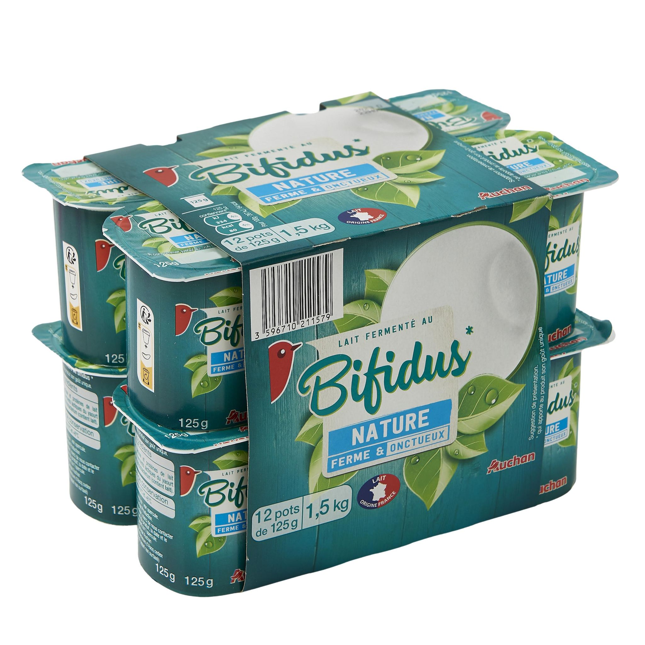 Voir la diapositive 3 : AUCHAN Yaourt au bifidus nature 12x125g