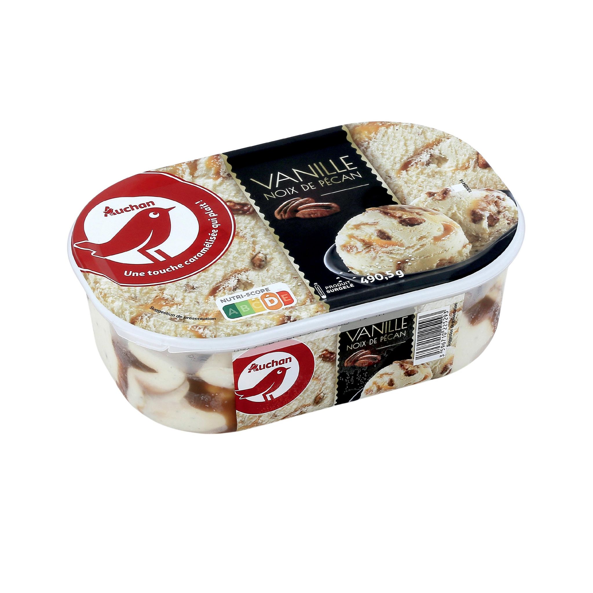 Voir la diapositive 2 : AUCHAN Glace à la vanille et aux noix de pécan sauce caramel 490g