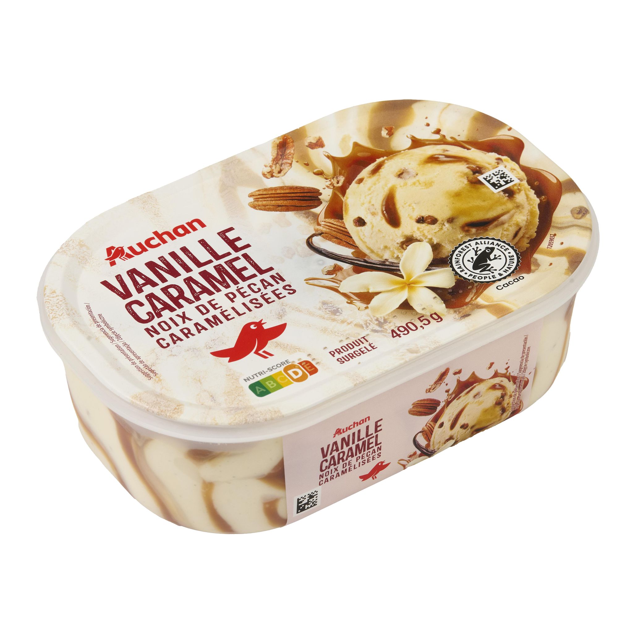 Voir la diapositive 3 : AUCHAN Glace à la vanille et aux noix de pécan sauce caramel 490g