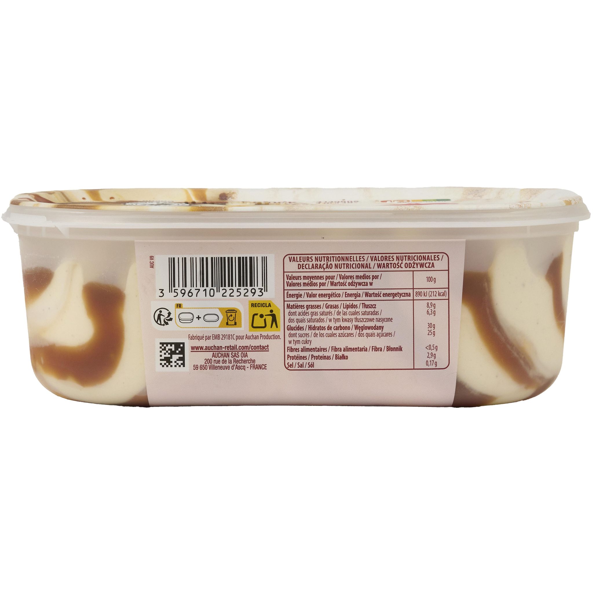Voir la diapositive 4 : AUCHAN Glace à la vanille et aux noix de pécan sauce caramel 490g
