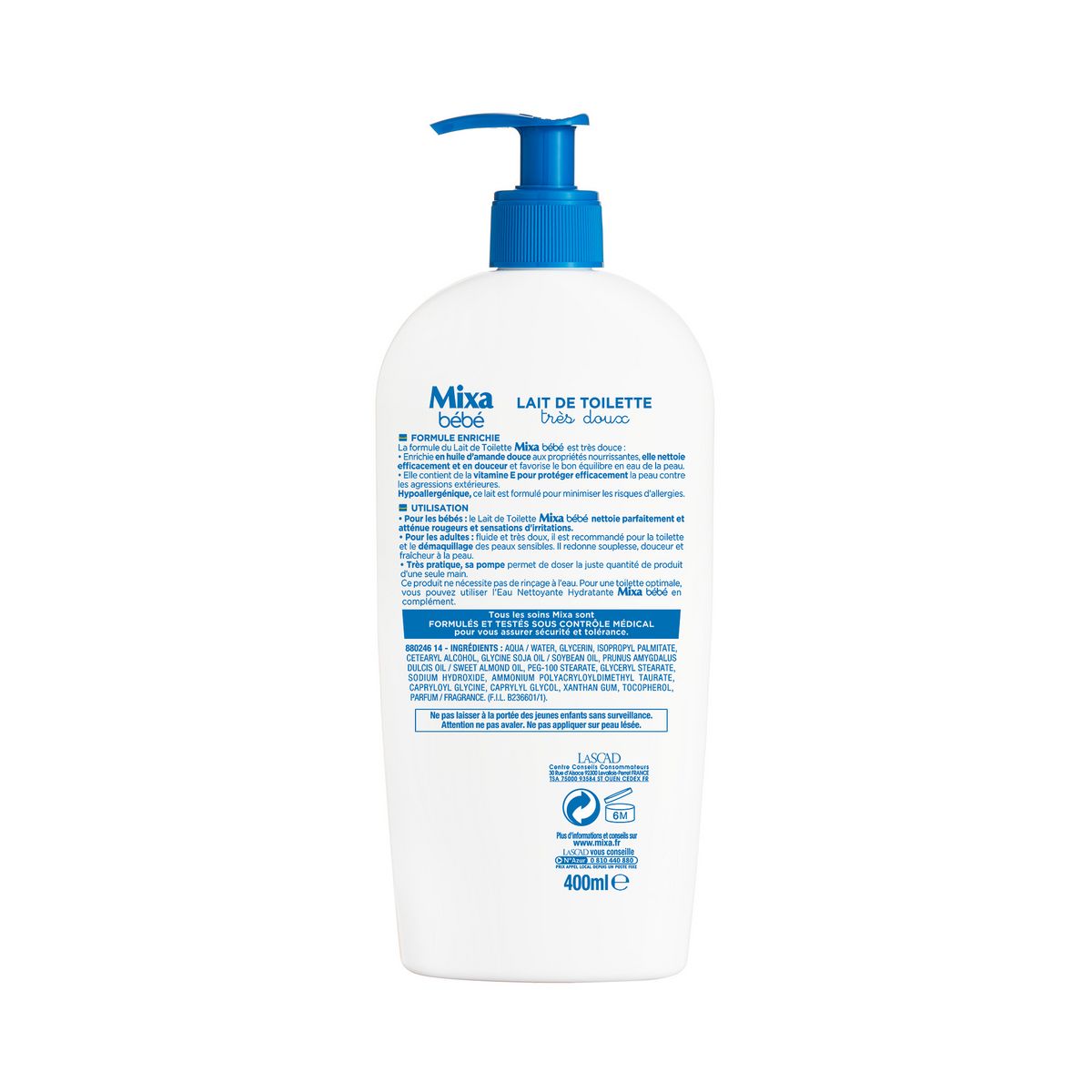 MIXA BEBE Lait de toilette très doux hypoallergénique 400ml