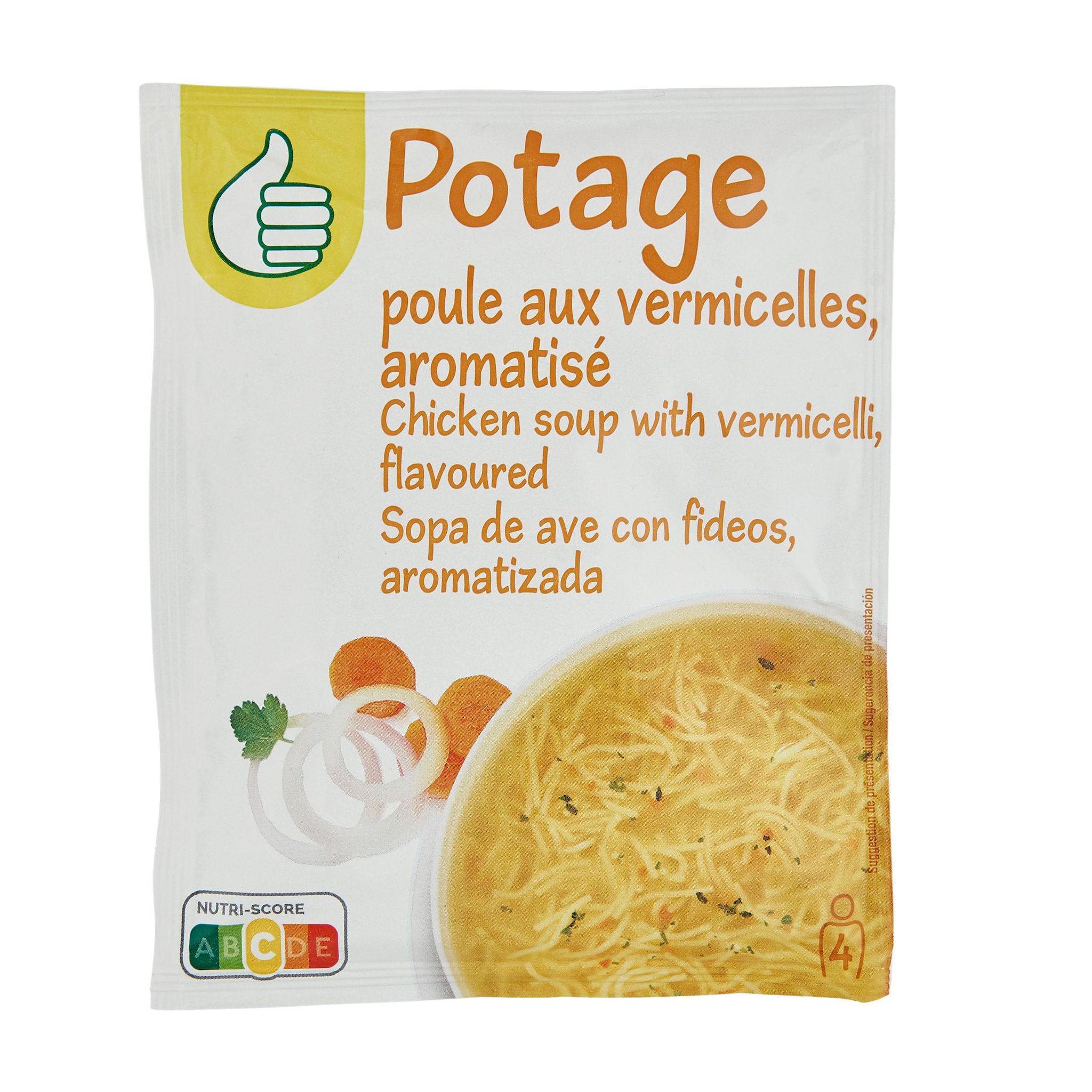 Voir la diapositive 2 : POUCE Soupe deshydratée façon poule aux vermicelles 4 personnes 54g