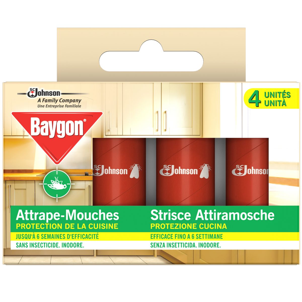 BAYGON Rubans adhésifs anti-mouches efficace 4x6 semaines 4 rubans