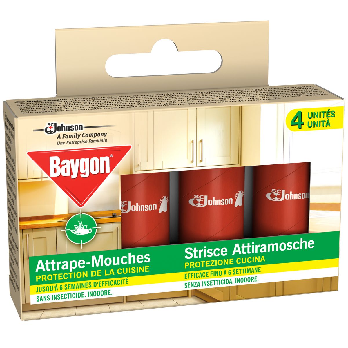 BAYGON Rubans adhésifs anti-mouches efficace 4x6 semaines 4 rubans