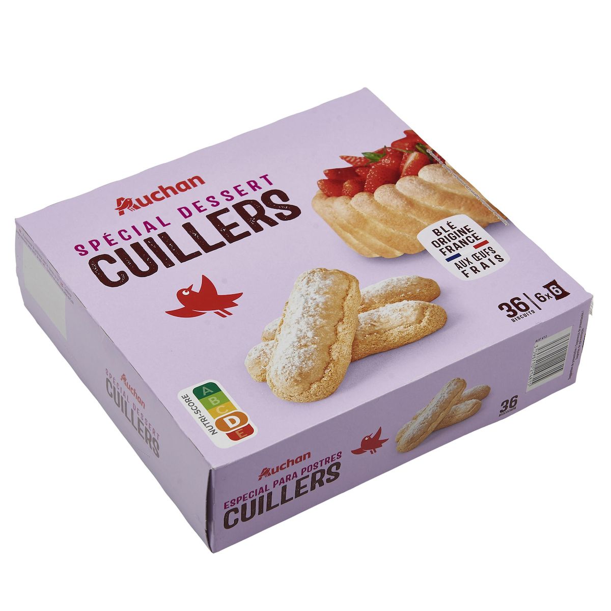 AUCHAN Biscuits cuillers spécial dessert aux œufs frais sachets fraîcheur 6x6 biscuits 300g