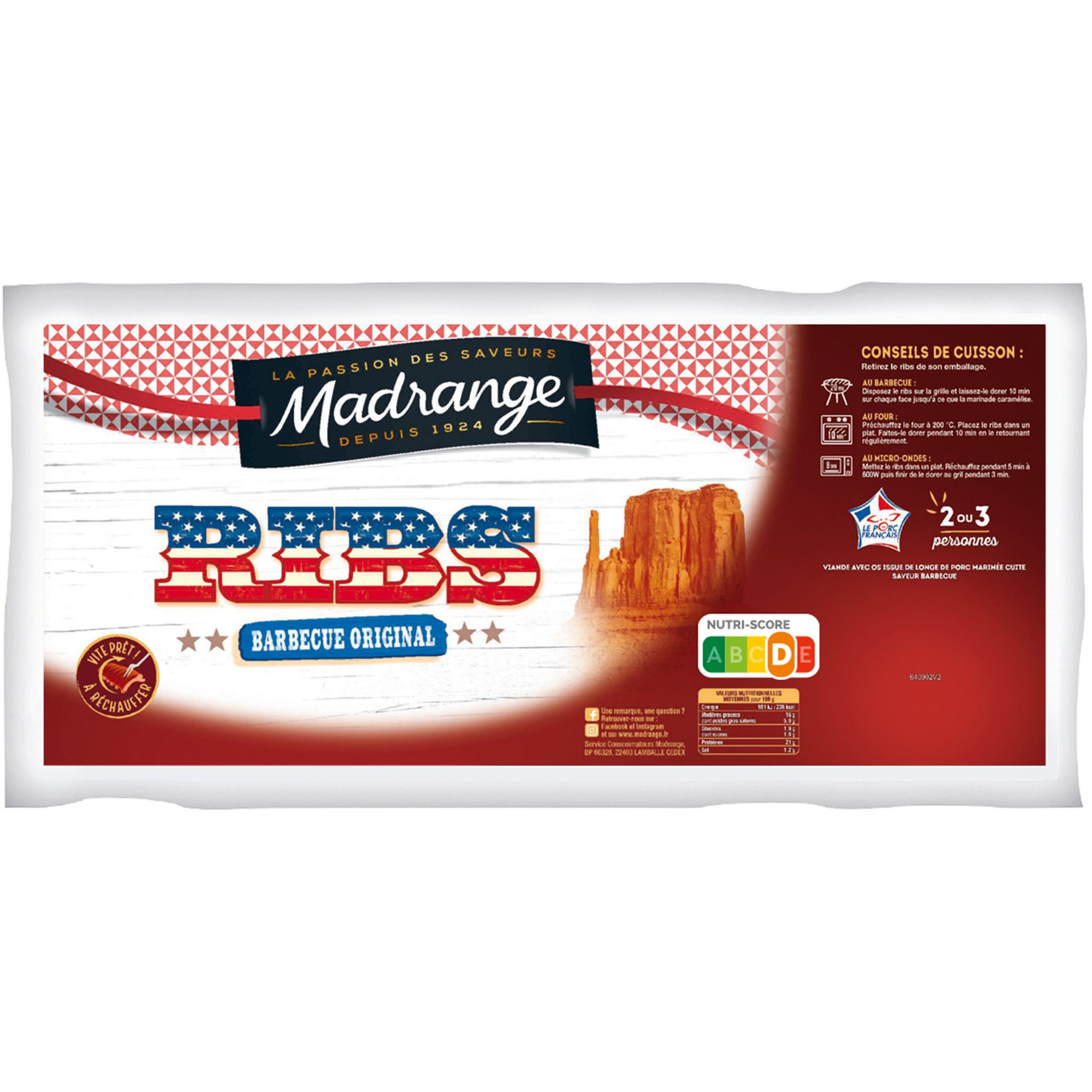 MADRANGE Ribs de porc barbecue originale 750g