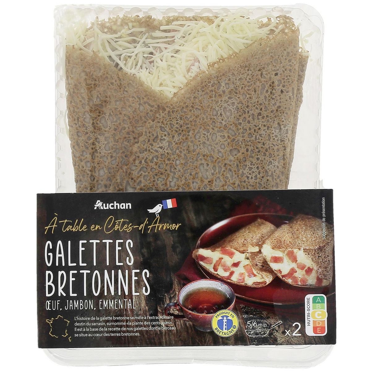 AUCHAN TERROIR Galette bretonne à l'œuf au jambon et à l'emmental 2 pièces 280g