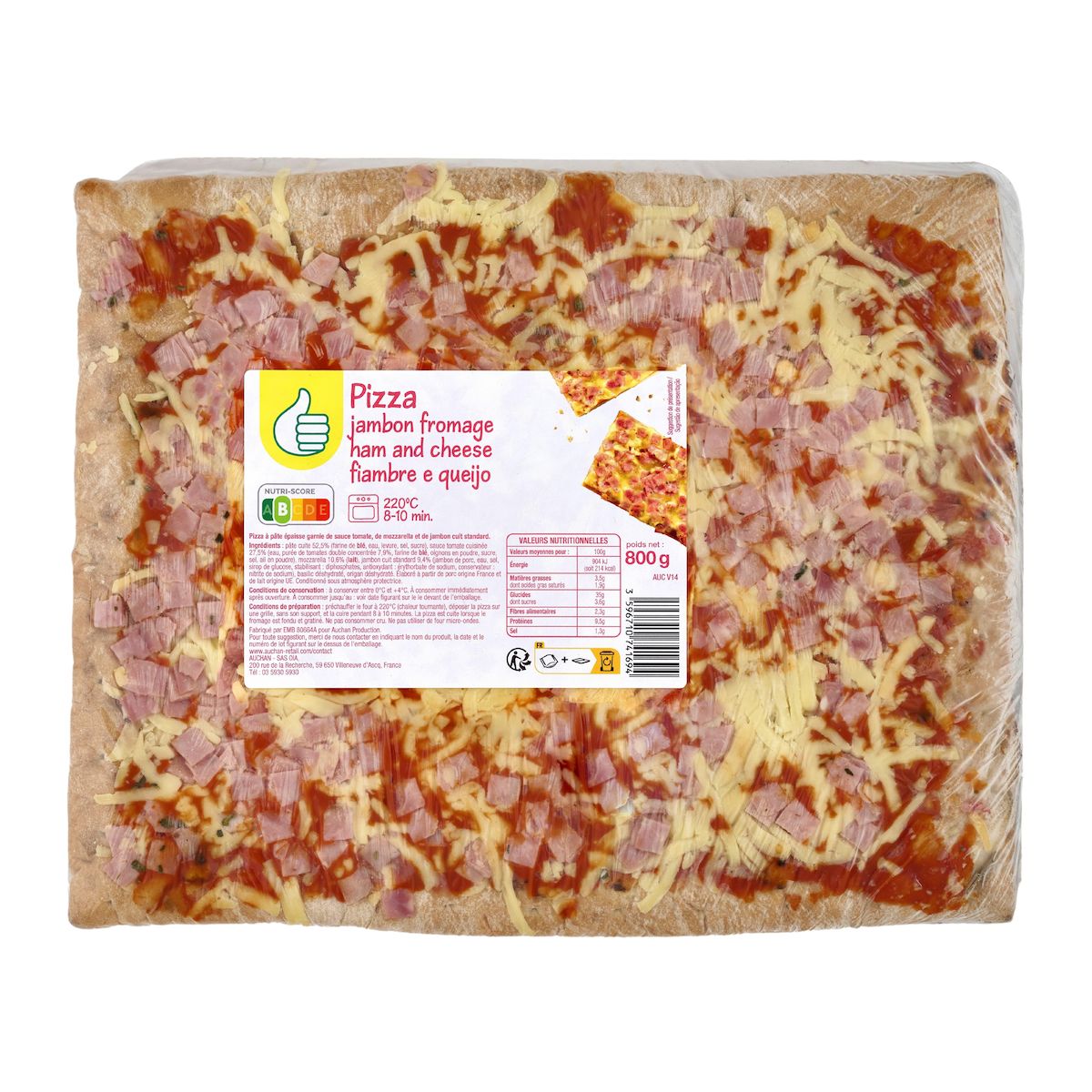 POUCE Pizza au jambon et fromage 800g