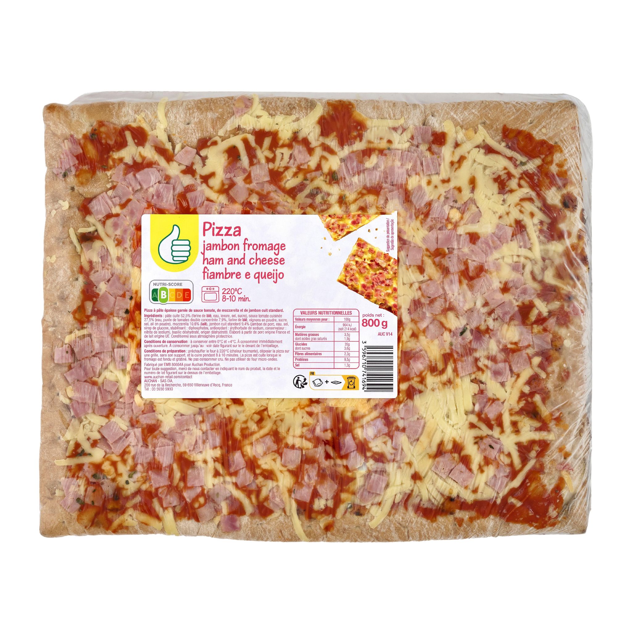 Voir la diapositive 2 : POUCE Pizza au jambon et fromage 800g