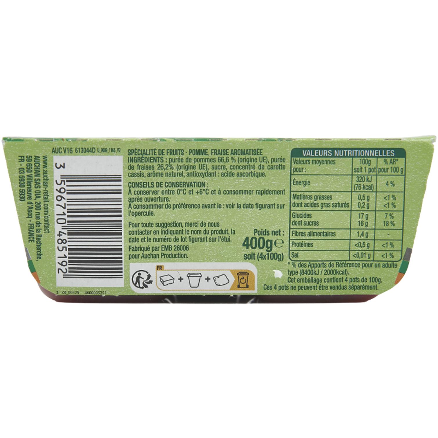 Voir la diapositive 2 : AUCHAN Spécialité pomme fraise 4x100g