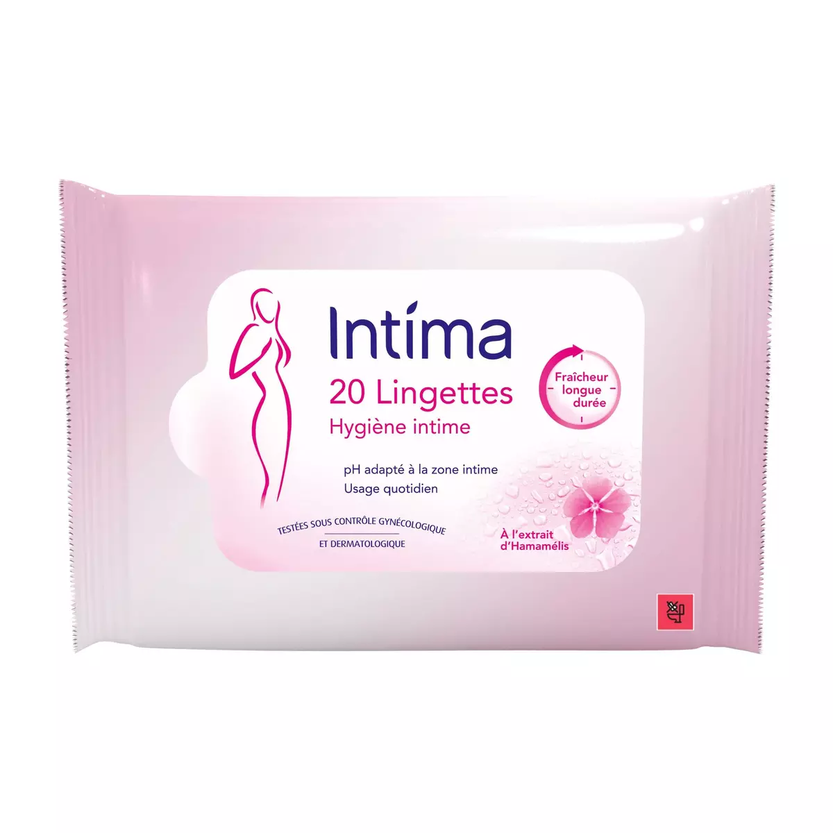 INTIMA Lingettes hygiène intime fraîcheur longue durée à l'extrait d'hamamélis 20 lingettes