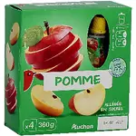 AUCHAN Gourdes pomme nature allégée en sucres sans conservateur 4x90g