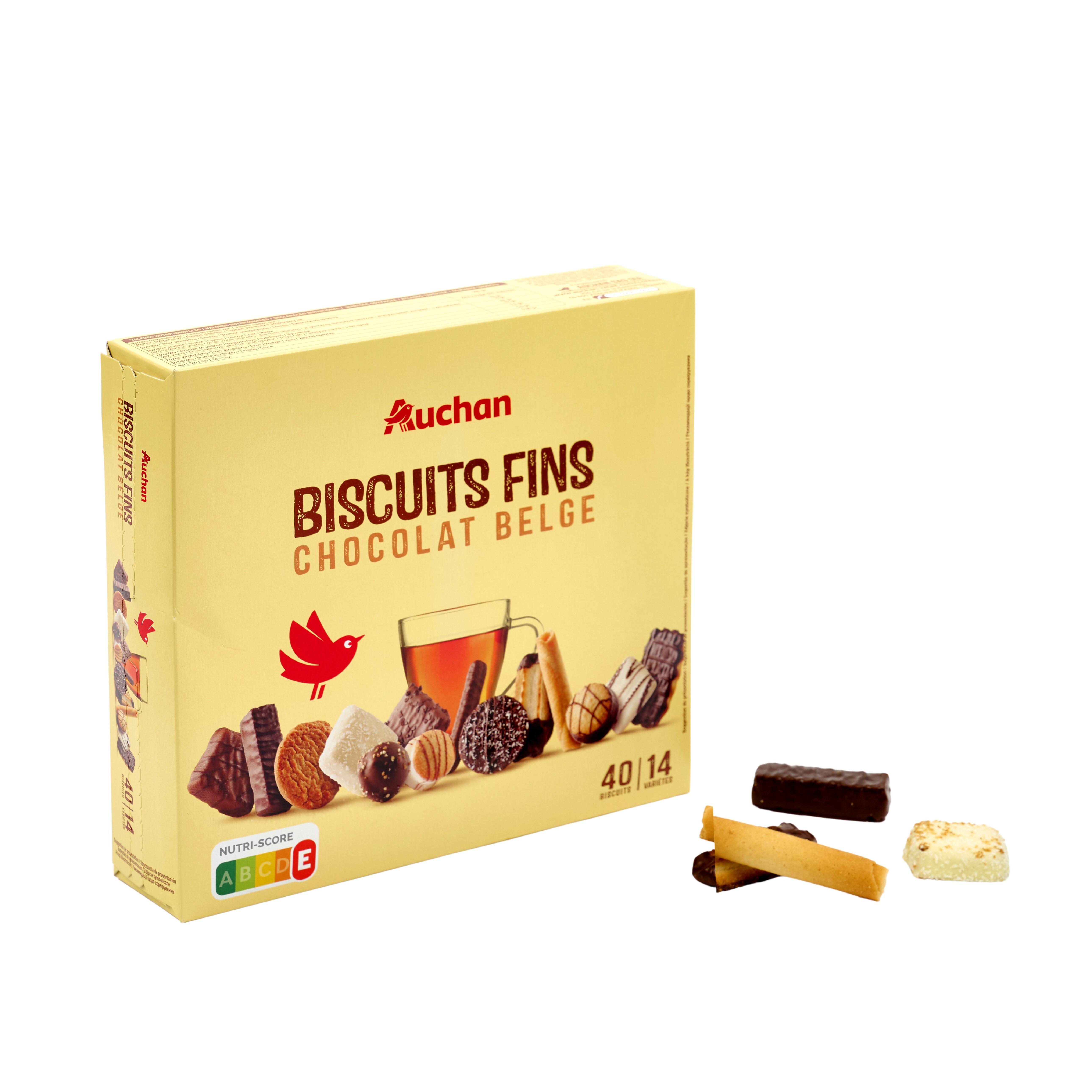 Voir la diapositive 2 : AUCHAN Assortiment de biscuits fins au chocolat belge 40 biscuits 375g