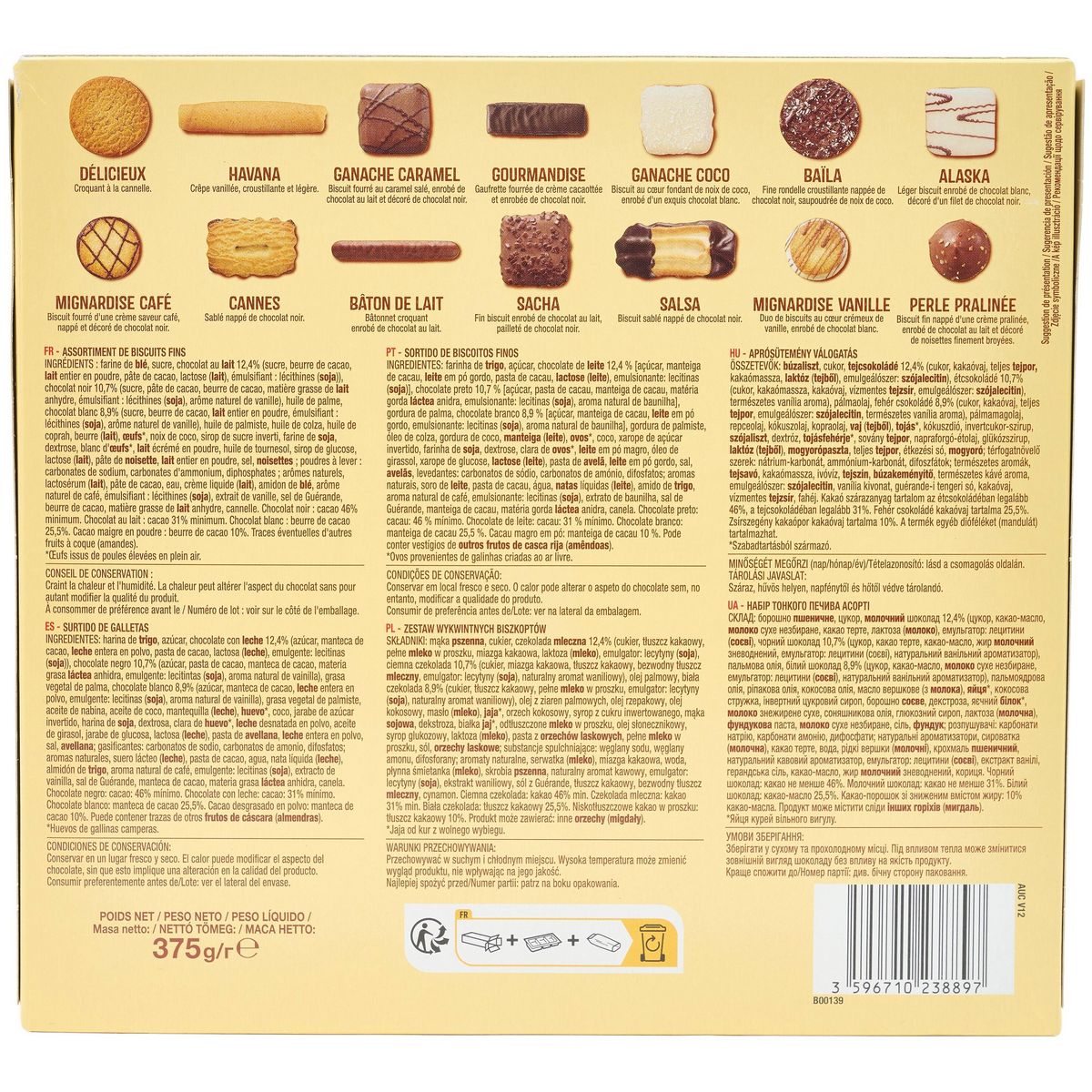 AUCHAN Assortiment de biscuits fins au chocolat belge 40 biscuits 375g