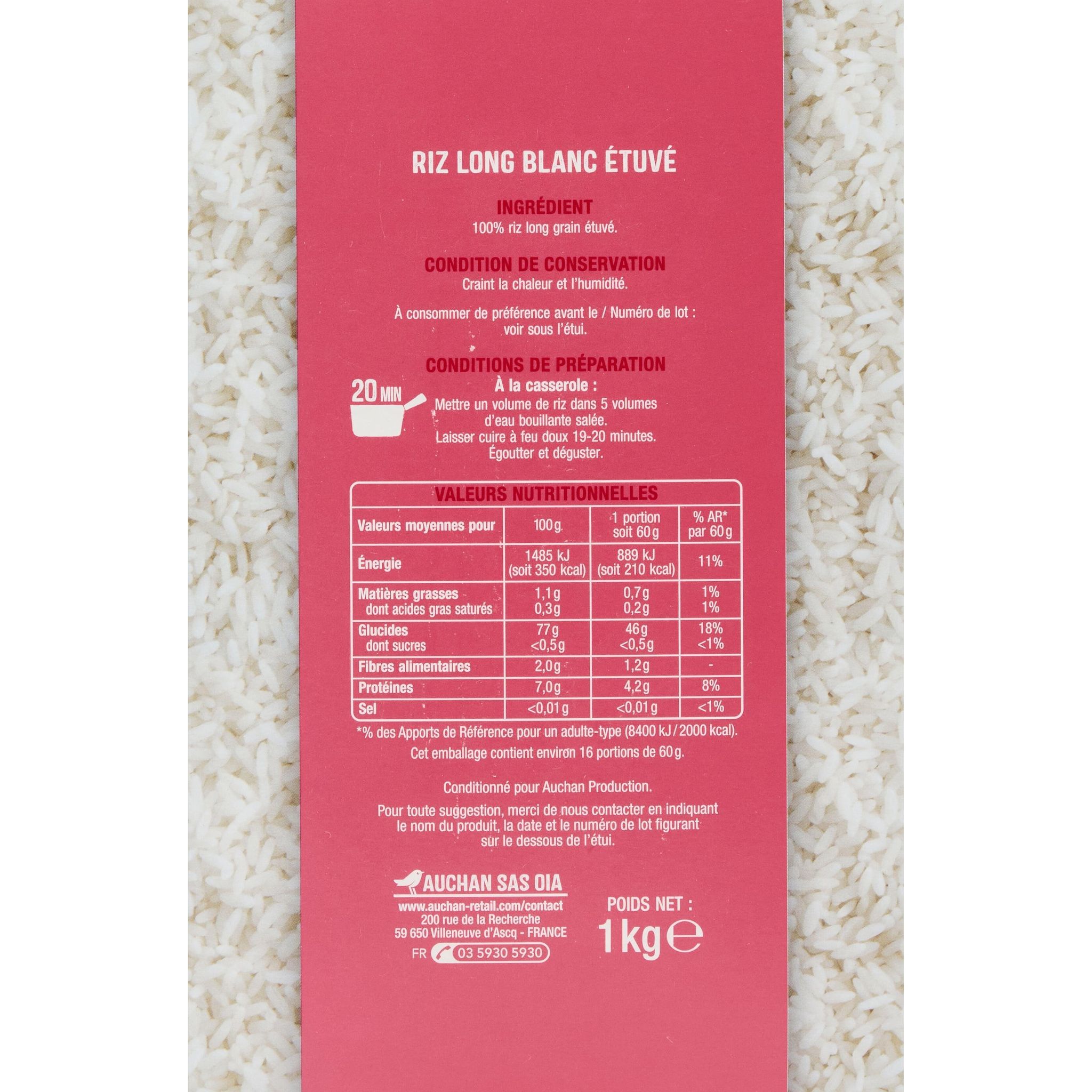 Voir la diapositive 3 : AUCHAN Riz long grain incollable 1kg