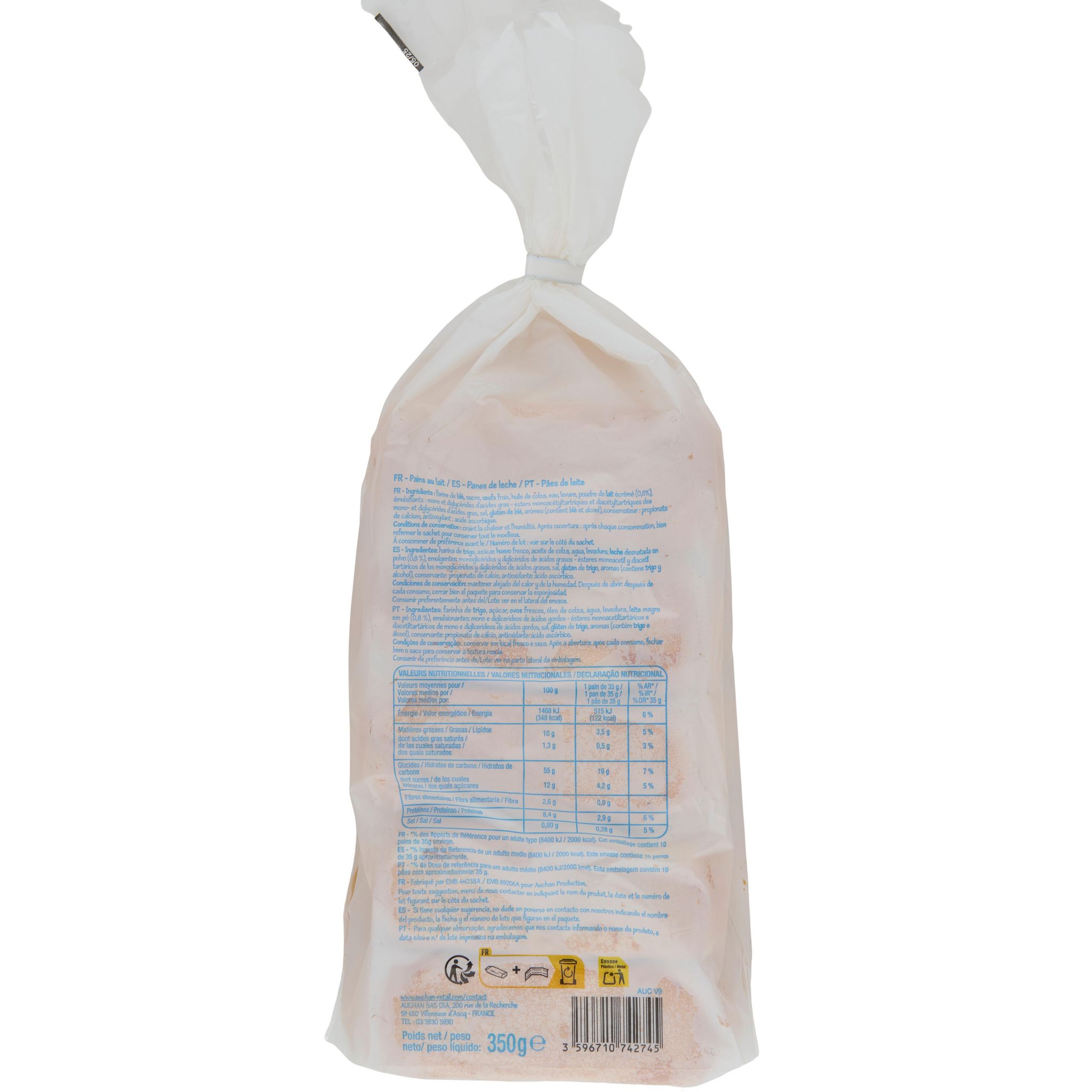 Voir la diapositive 2 : POUCE Pains au lait 10 pièces 350g