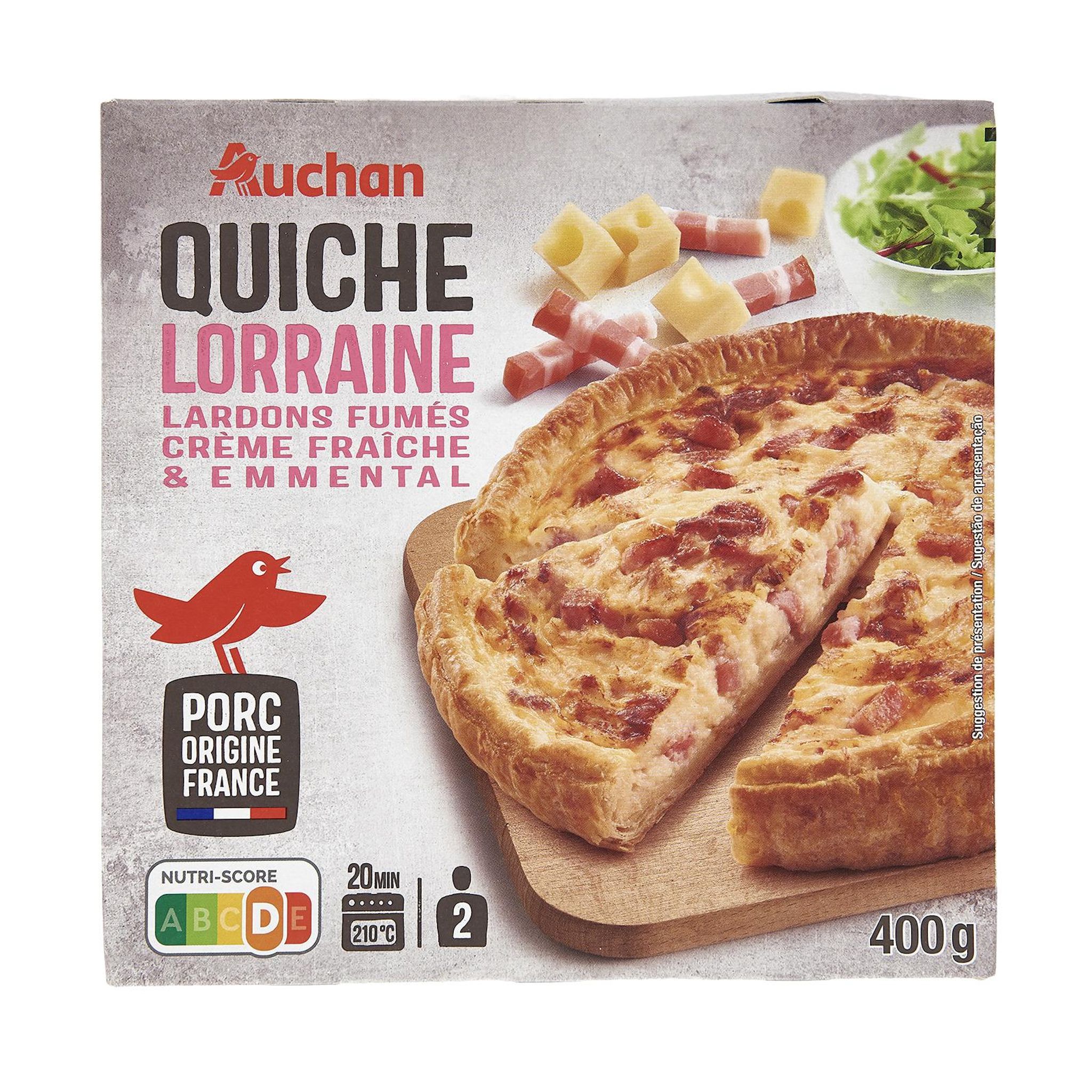 Voir la diapositive 2 : AUCHAN Quiche Lorraine aux lardons fumés et emmental 2 parts 400g