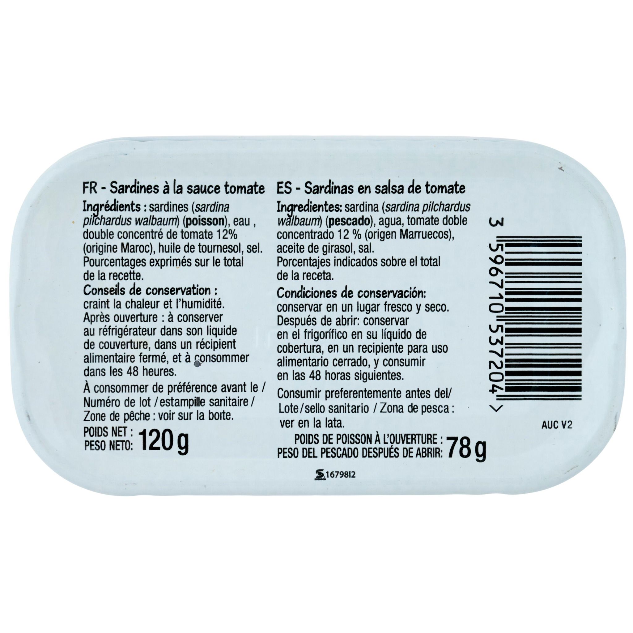 Voir la diapositive 2 : POUCE Sardines à la tomate 78g