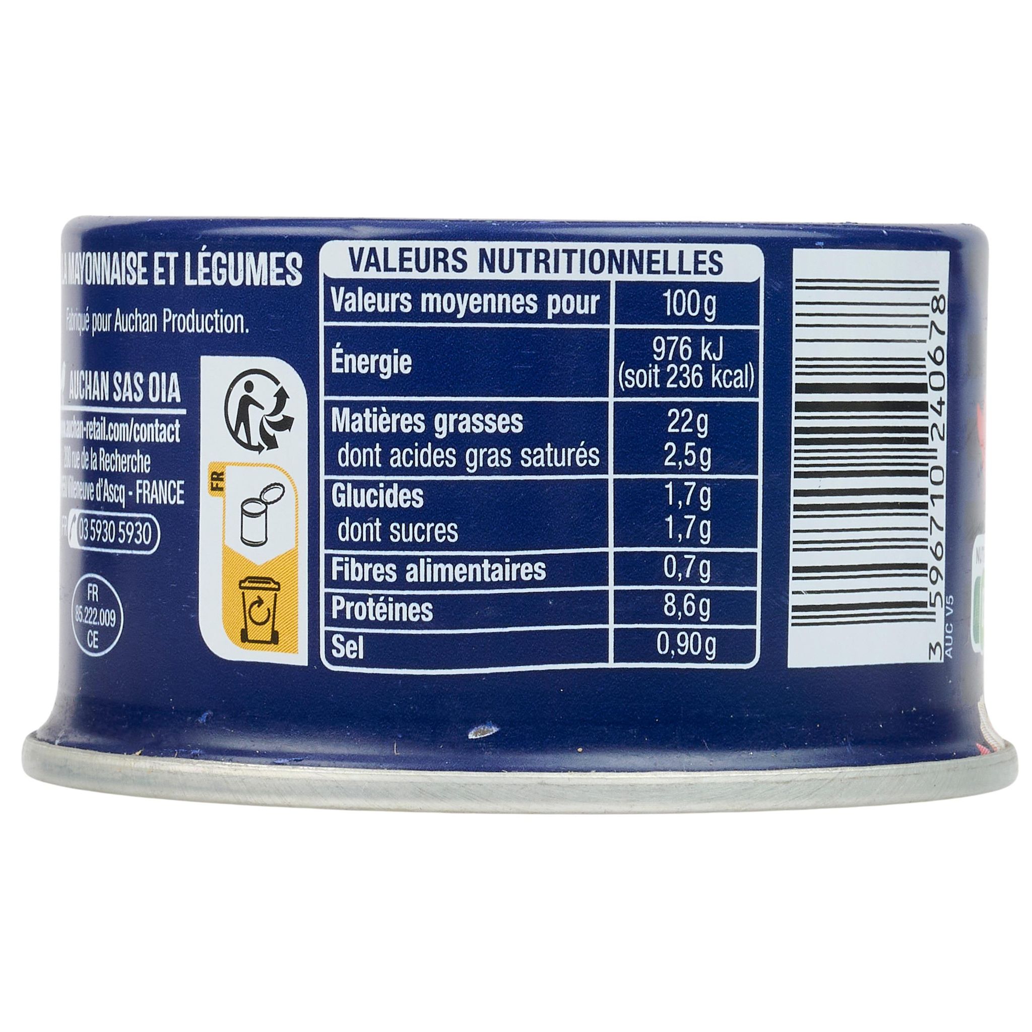 Voir la diapositive 3 : AUCHAN Thon sauce mayonnaise 135g