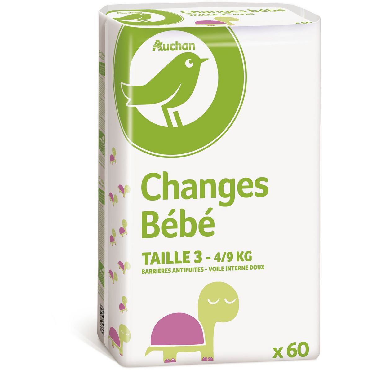 AUCHAN ESSENTIEL Couches bébé taille 3 (4-9kg) 60 couches